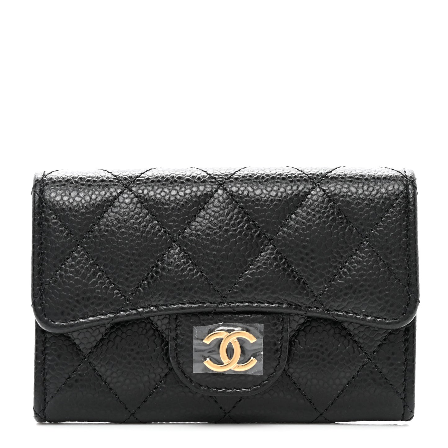 Caviar Quilted Flap Card Holder Wallet Black