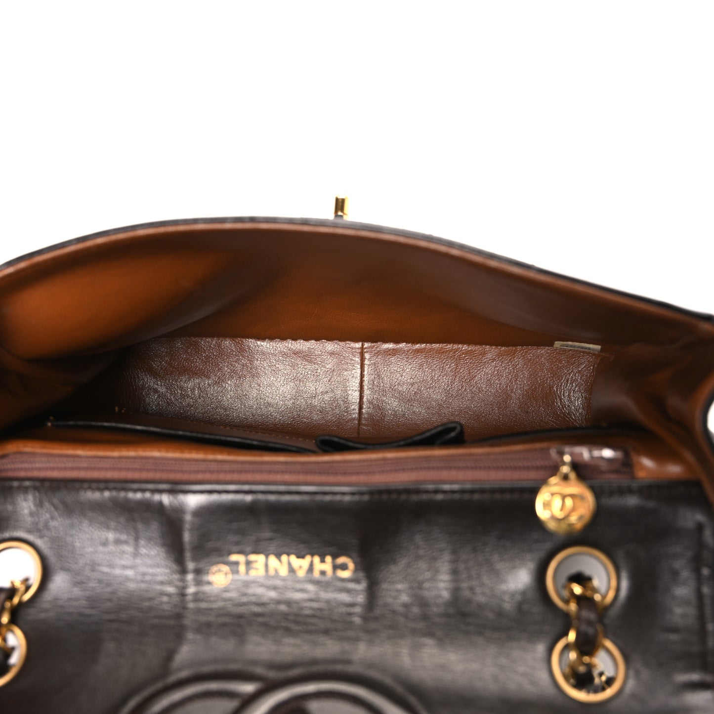 Lambskin Quilted Bi-Color Small Single Flap Dark Brown