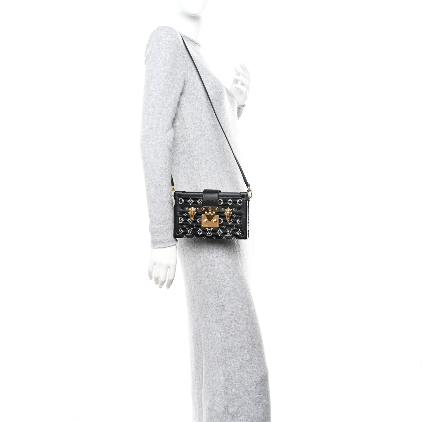 Calfskin Beaded Monogram Petite Malle Black