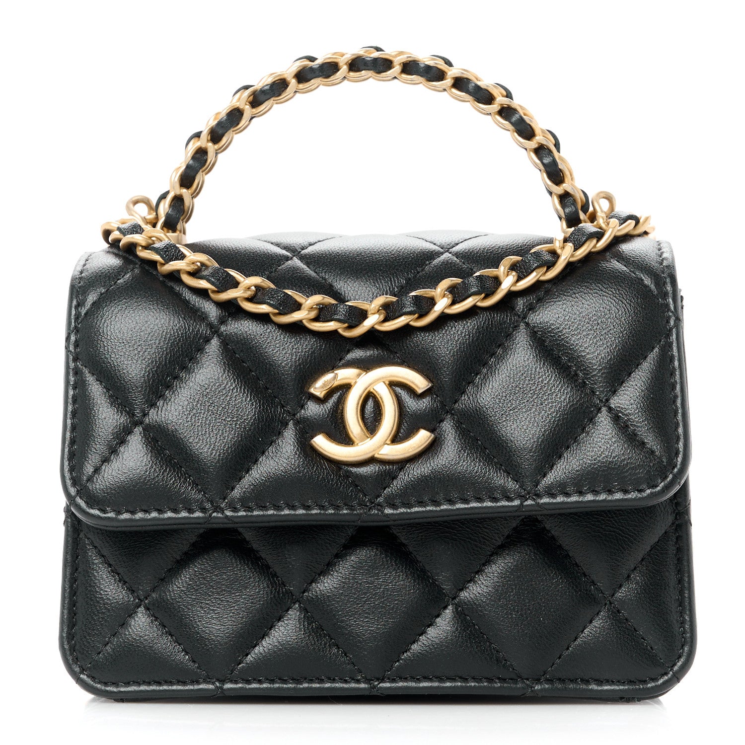 Chanel Lambskin Quilted Chain Top Handle Clutch With Chain Black 1 of 11