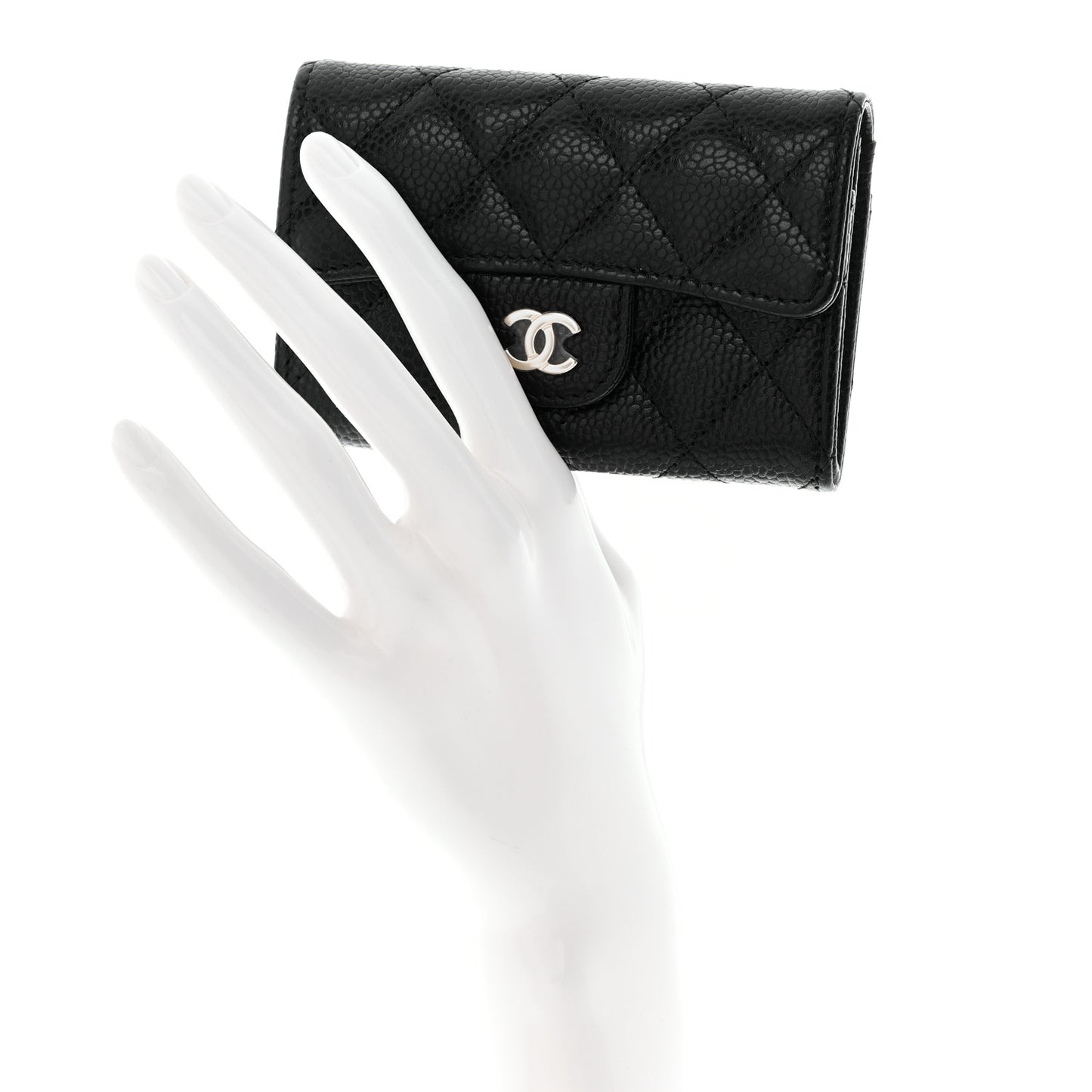 Caviar Quilted Flap Card Holder Wallet Black