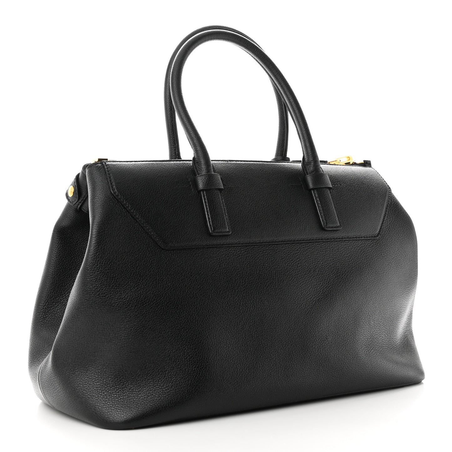 Pebbled Calfskin Medium Petra Bag Black