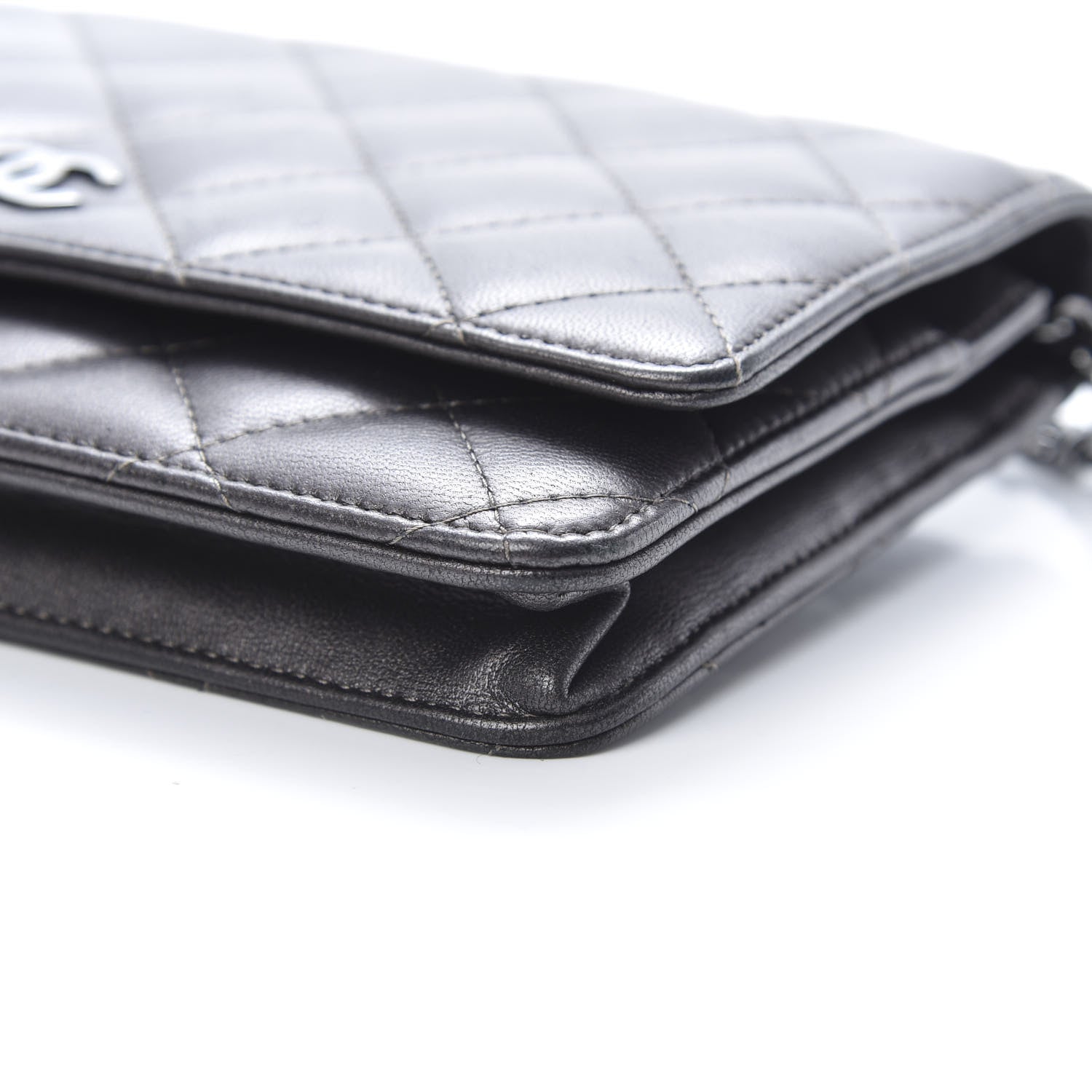 Chanel Iridescent Lambskin Quilted Wallet On Chain WOC Grey 11 of 15