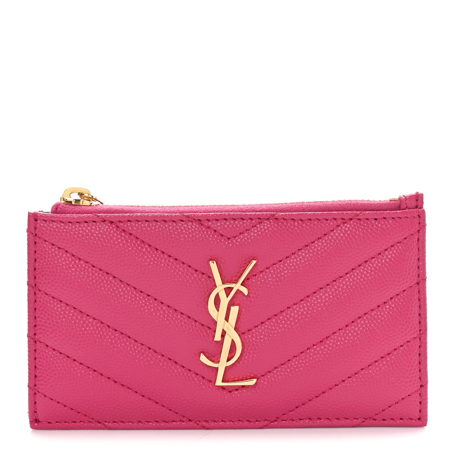 Grain De Poudre Matelasse Chevron Monogram Fragments Zippered Card Case Fresh Fuxia
