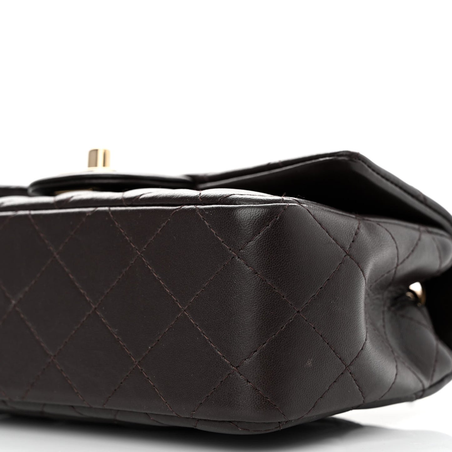 Lambskin Quilted Mini Rectangular Flap Dark Brown