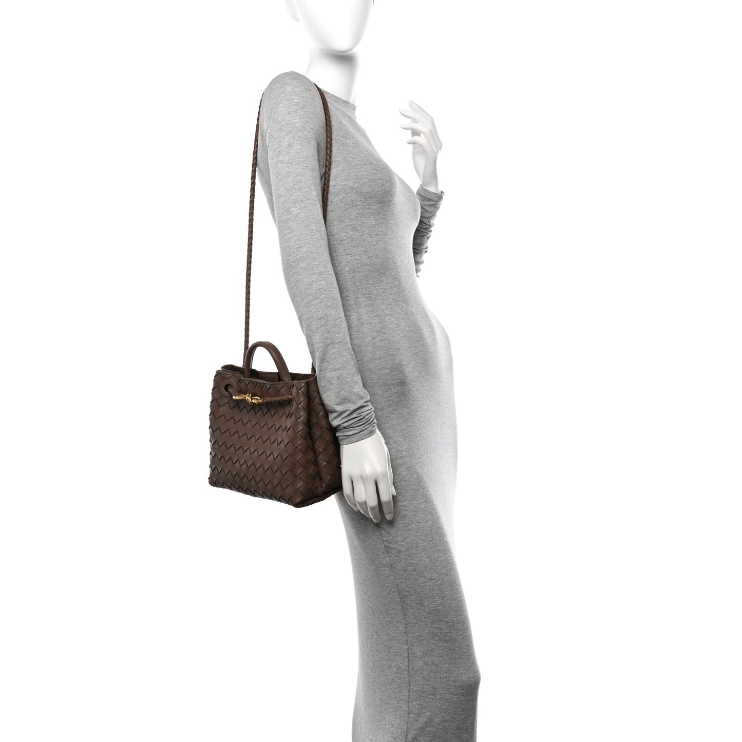 Nappa Intrecciato Small Andiamo Shoulder Bag Taupe Grey