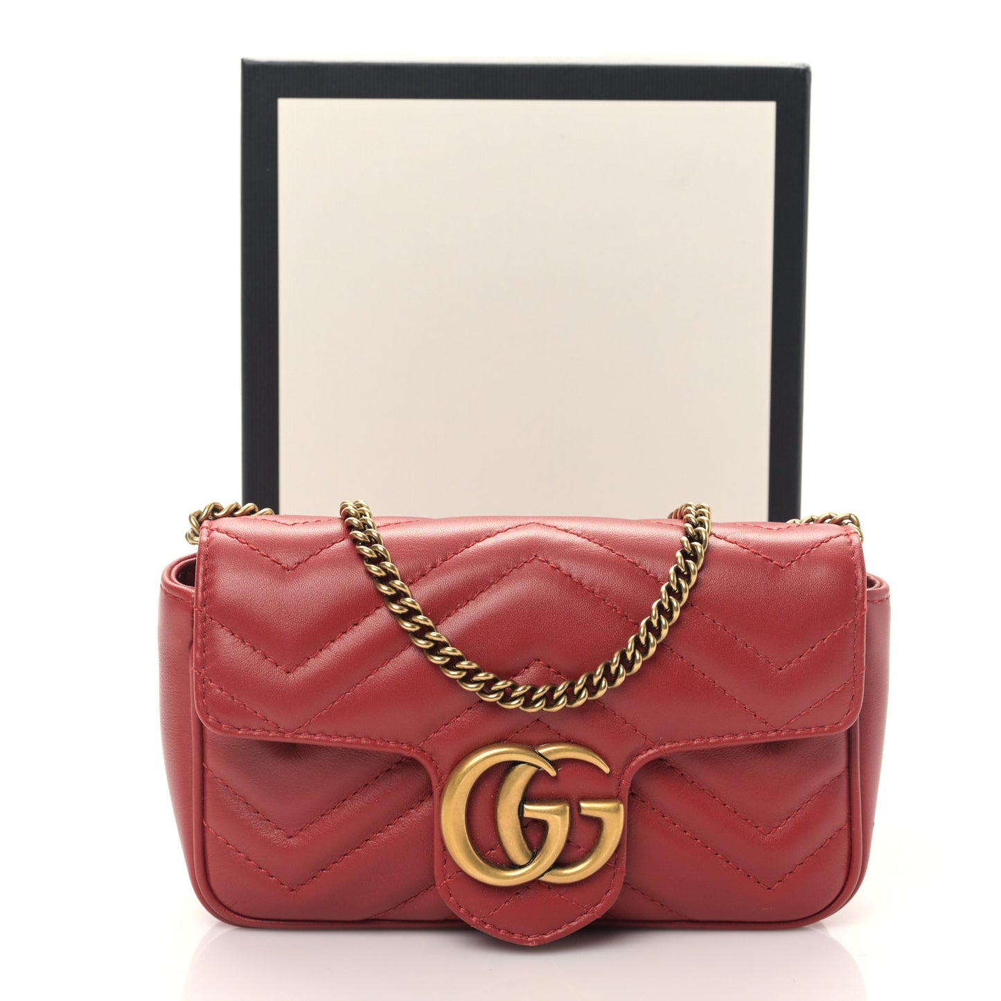 Calfskin Matelasse Super Mini GG Marmont Shoulder Bag Hibiscus Red