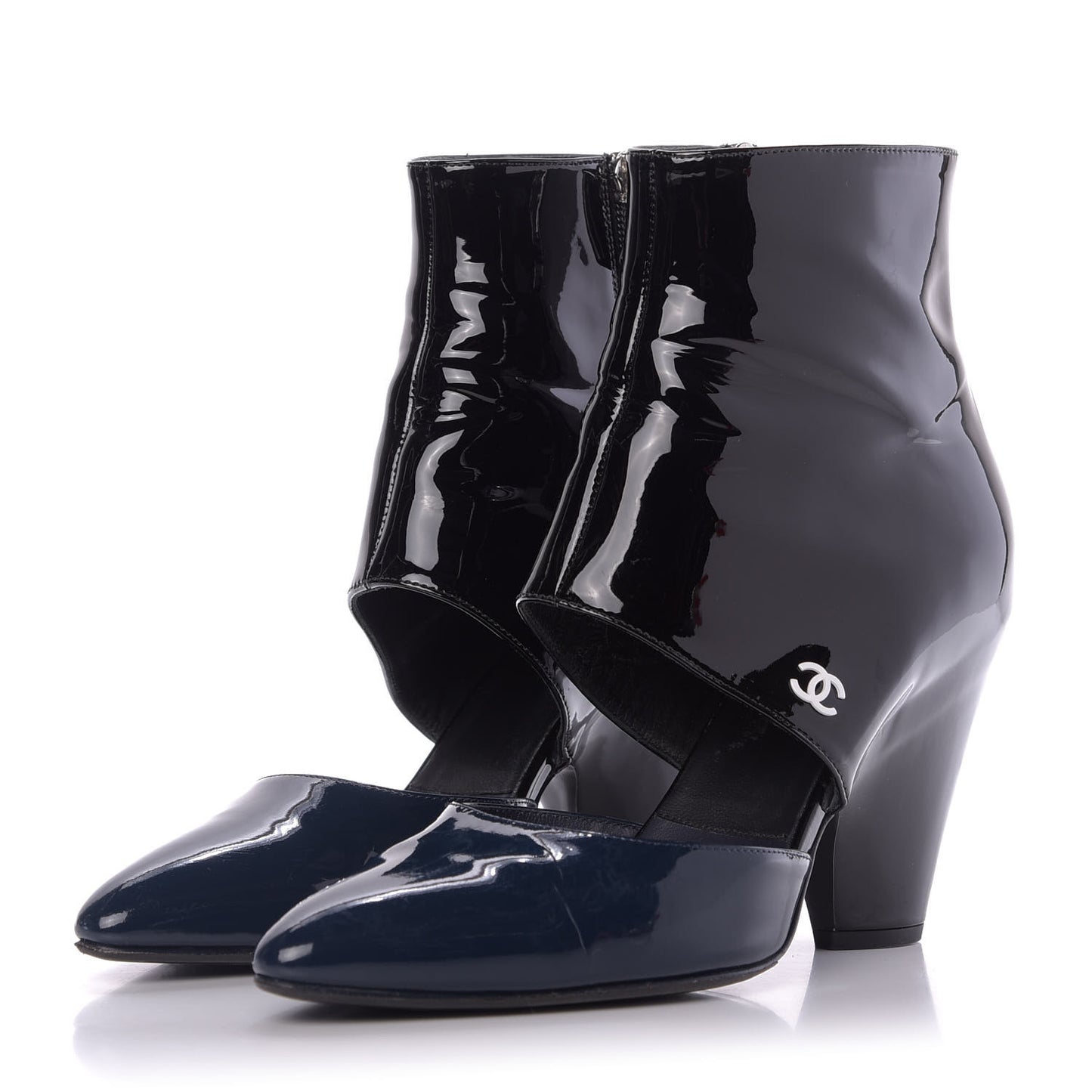 Patent Calfskin Pumps 38 Black Navy