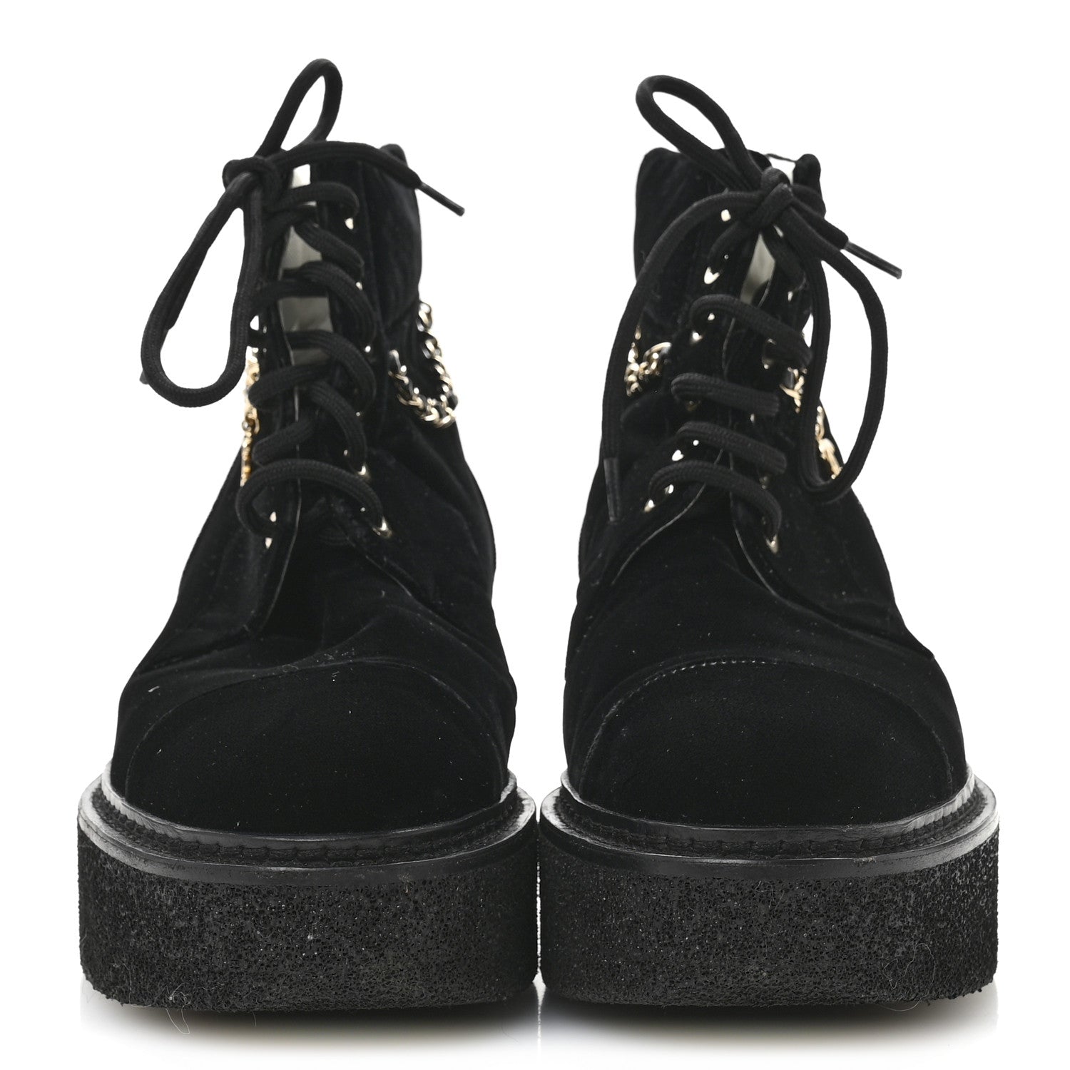 Chanel Velvet Chain Lace Up CC Short Boots 41 Black 3 of 10