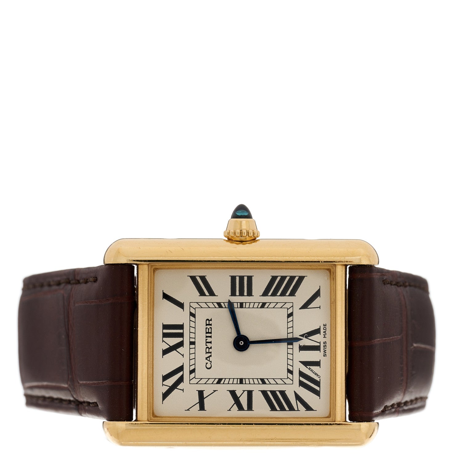 Cartier 18K Yellow Gold Alligator 26mm Tank Louis Quartz Watch Brown 2 of 5