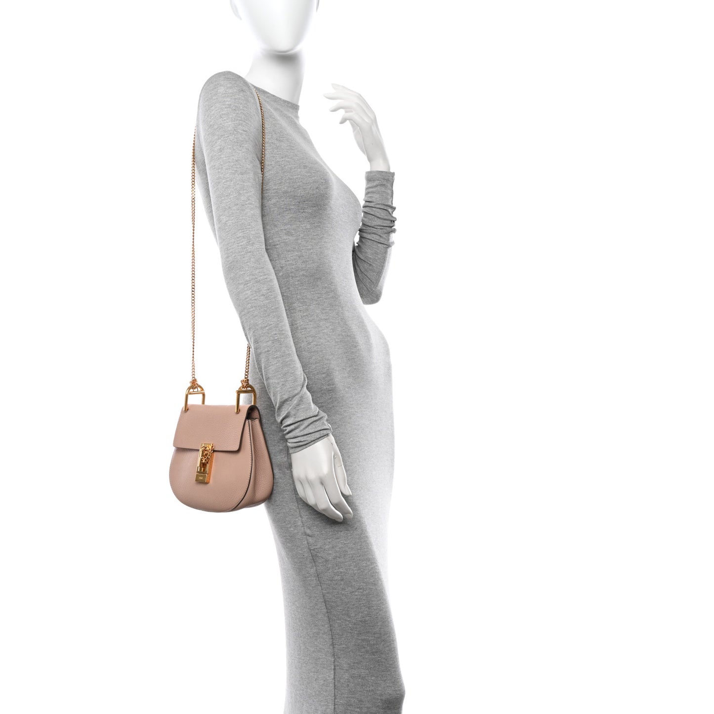 Grained Lambskin Mini Drew Shoulder Bag Cement Pink