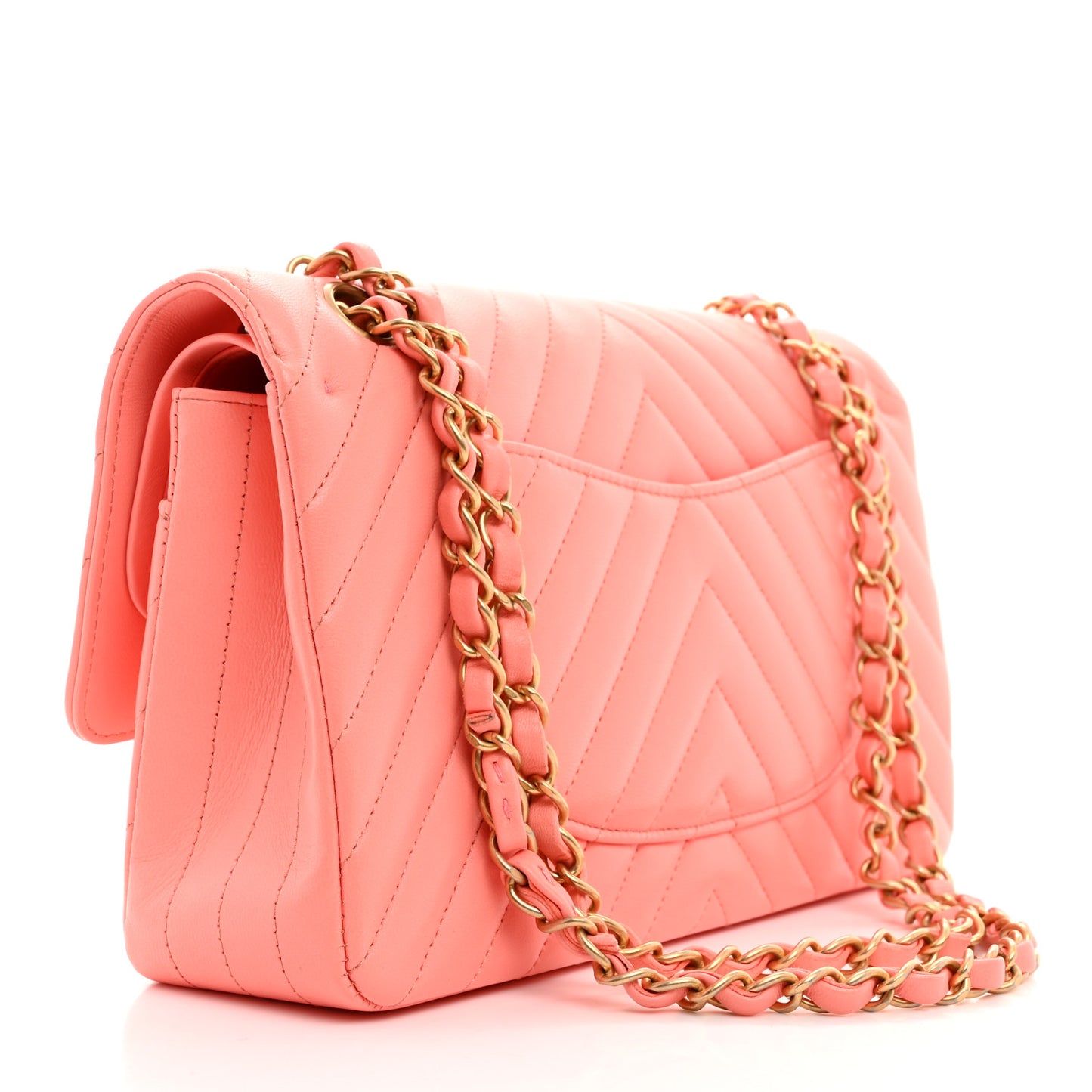 Lambskin Chevron Quilted Medium Double Flap Coral
