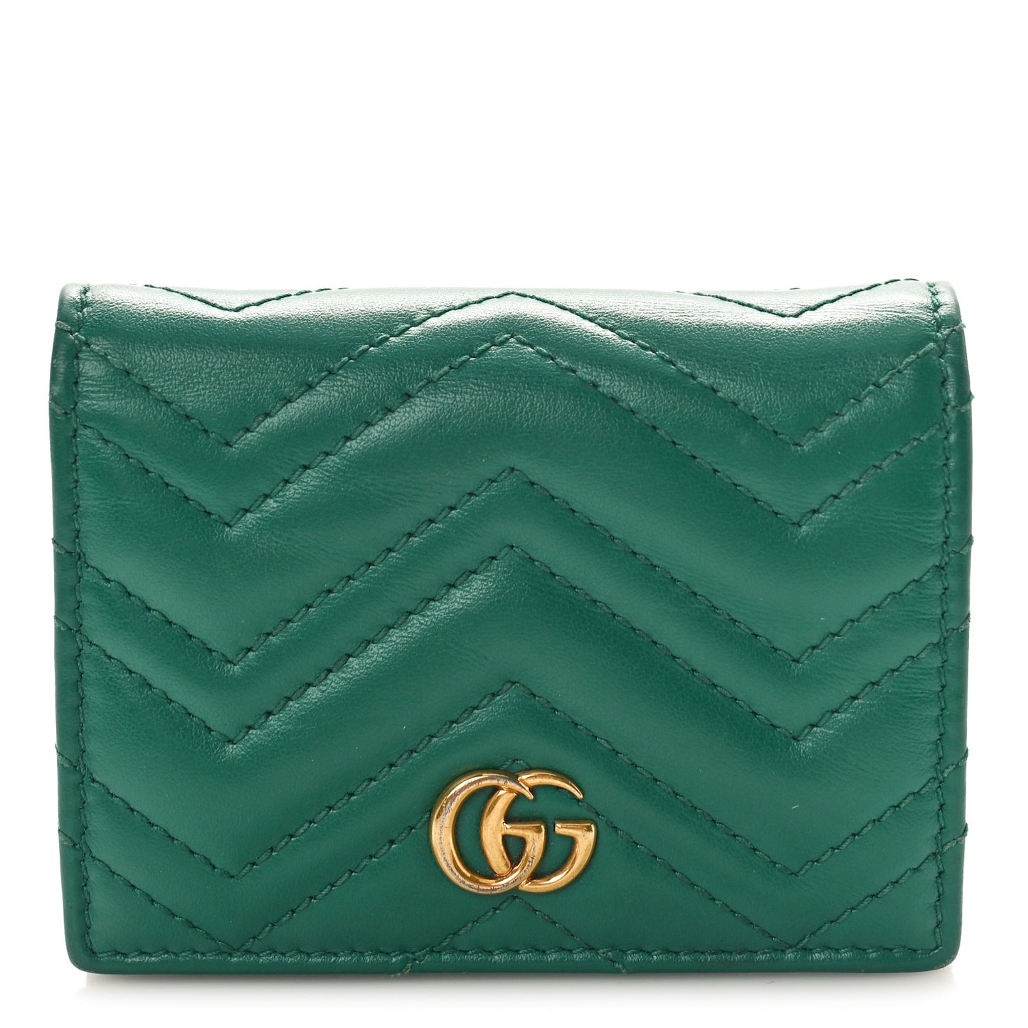 Calfskin Matelasse GG Marmont Card Case Wallet Emerald