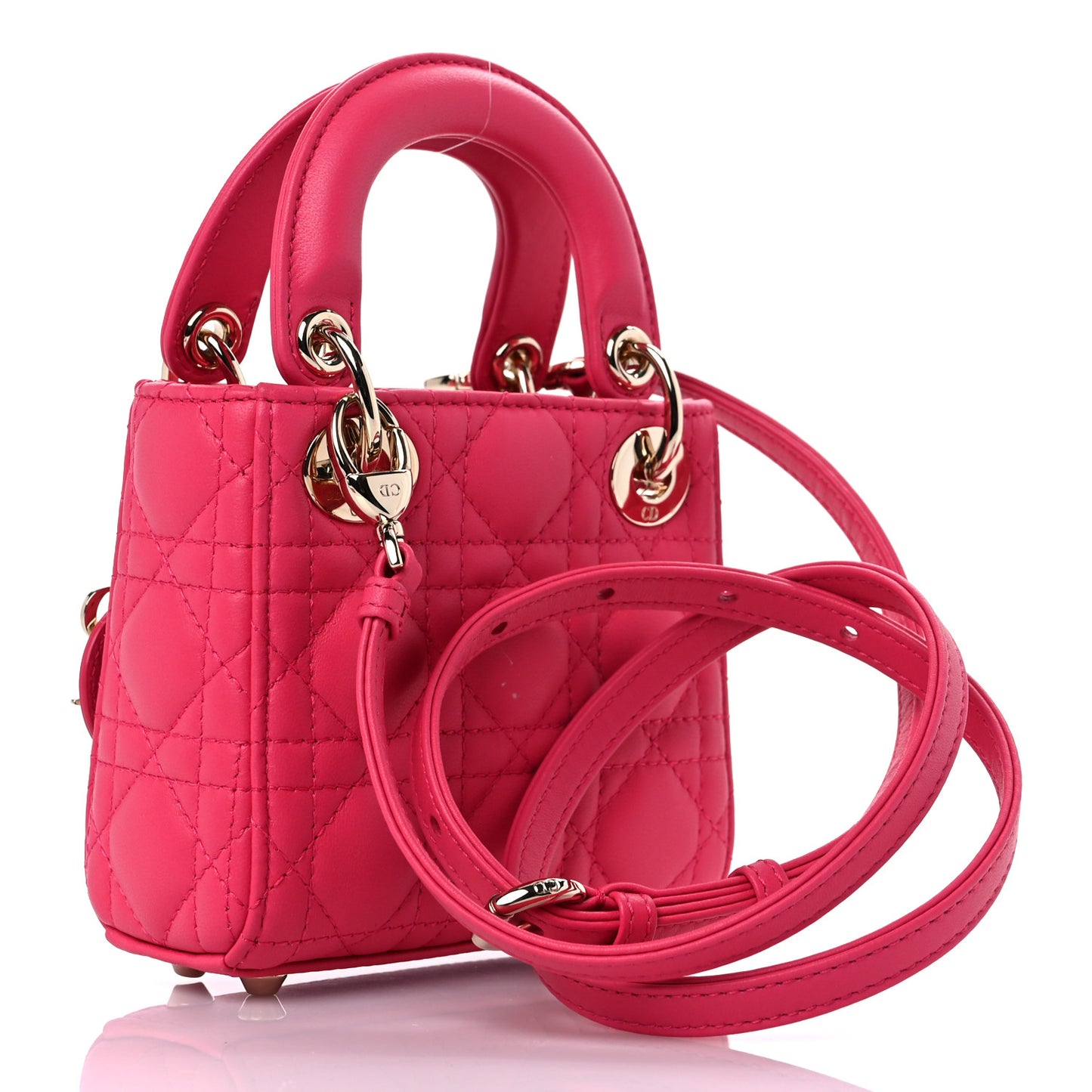 Lambskin Cannage Micro Lady Dior Bright Pink