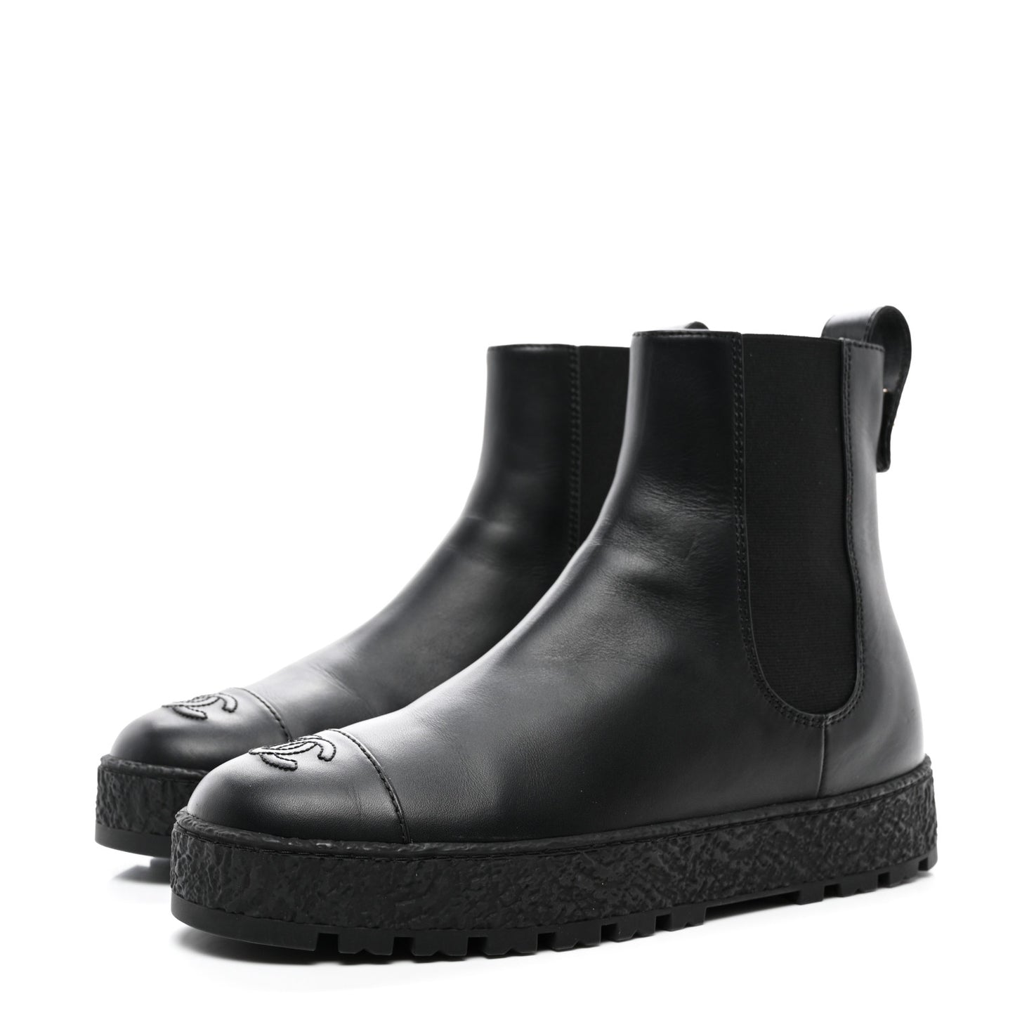 Calfskin Cap Toe CC Ankle Boots 40 Black
