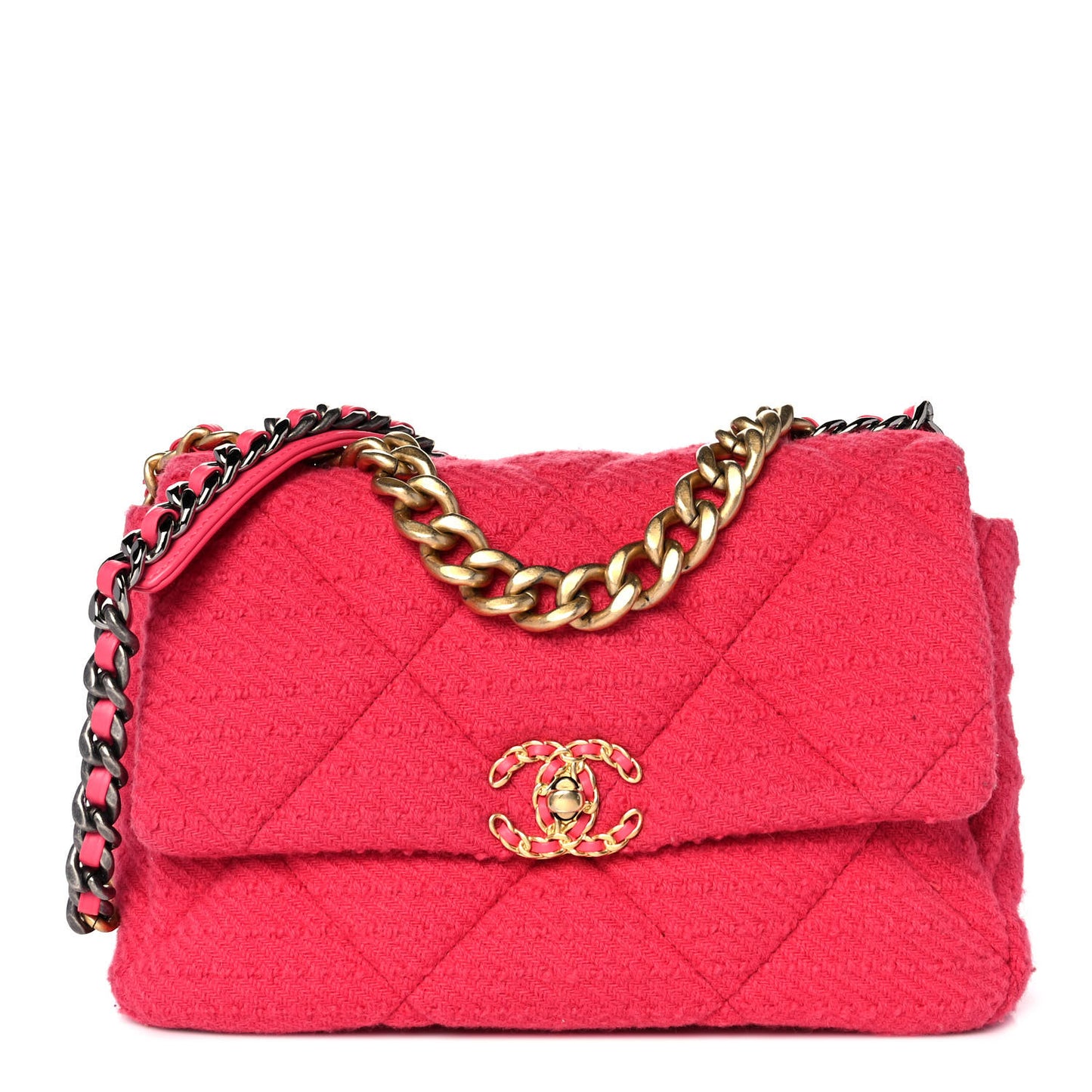 Tweed Quilted Large Chanel 19 Flap Pink