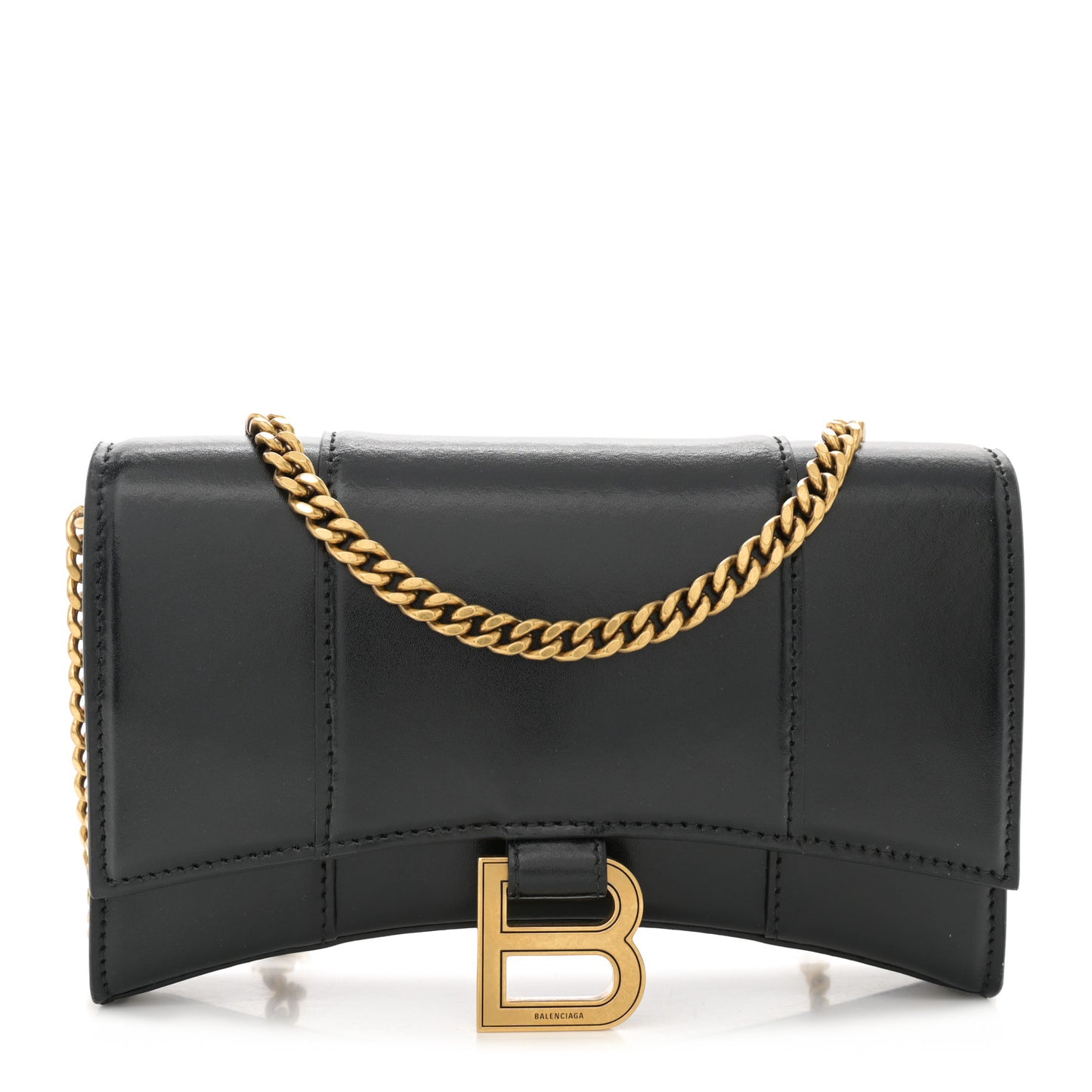 Shiny Box Calfskin Hourglass Chain Bag Black
