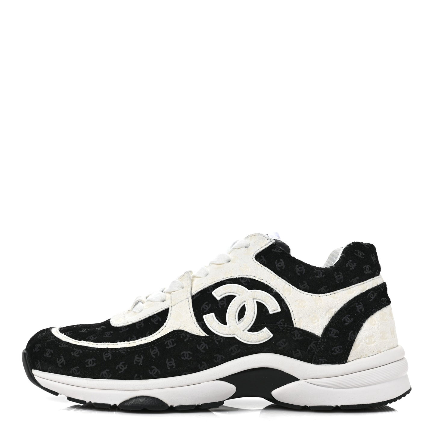 Suede Calfskin Printed CC Sneakers 38.5 Black White