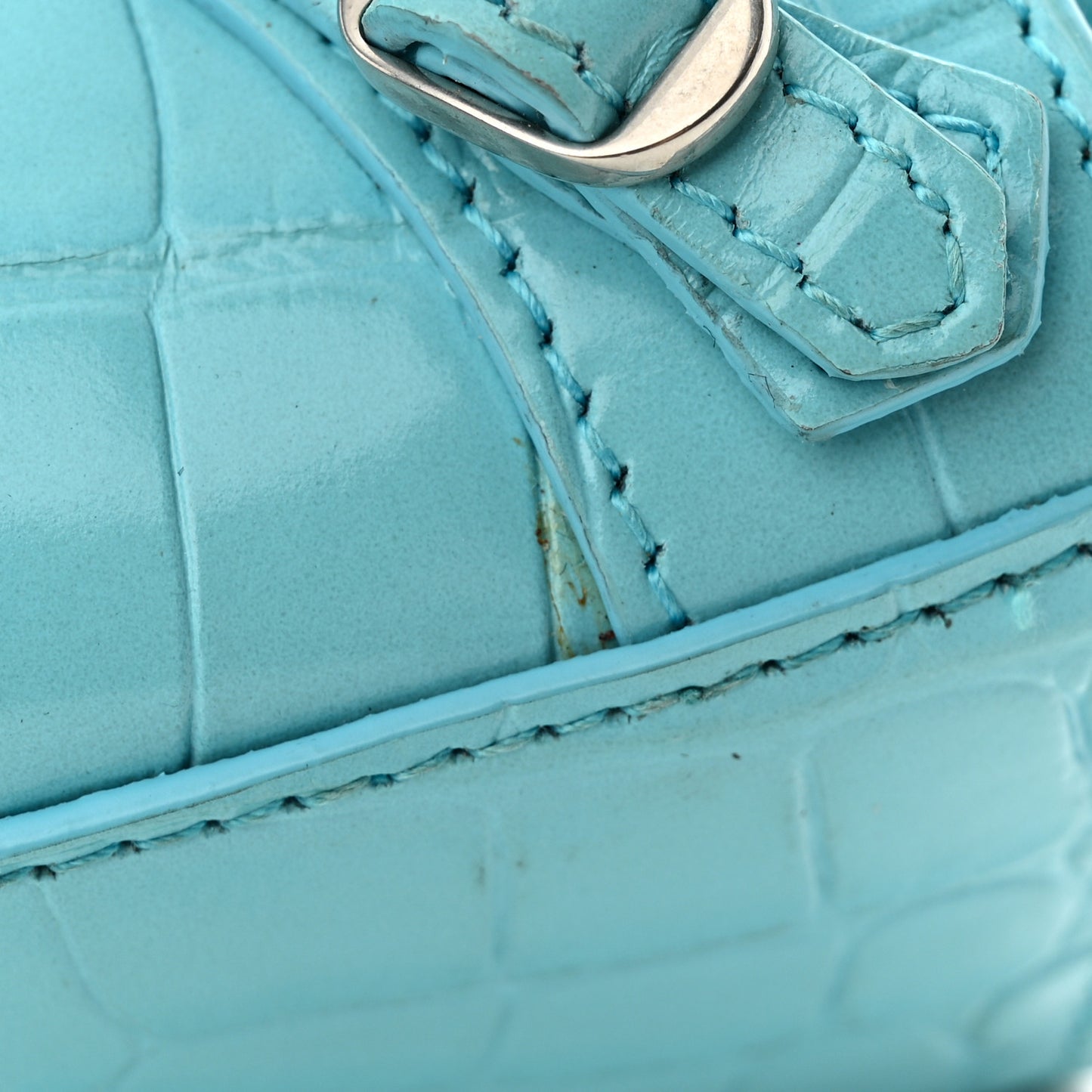 Calfskin Crocodile Embossed Neo Classic Silver Hardware Nano City Crossbody Azur