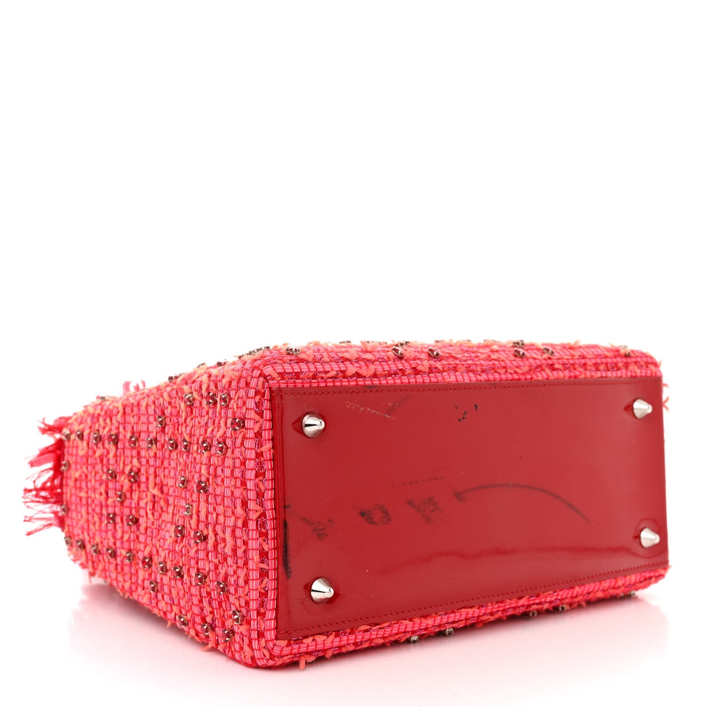 Tweed Fringe Rhinestone Medium Lady Dior Red