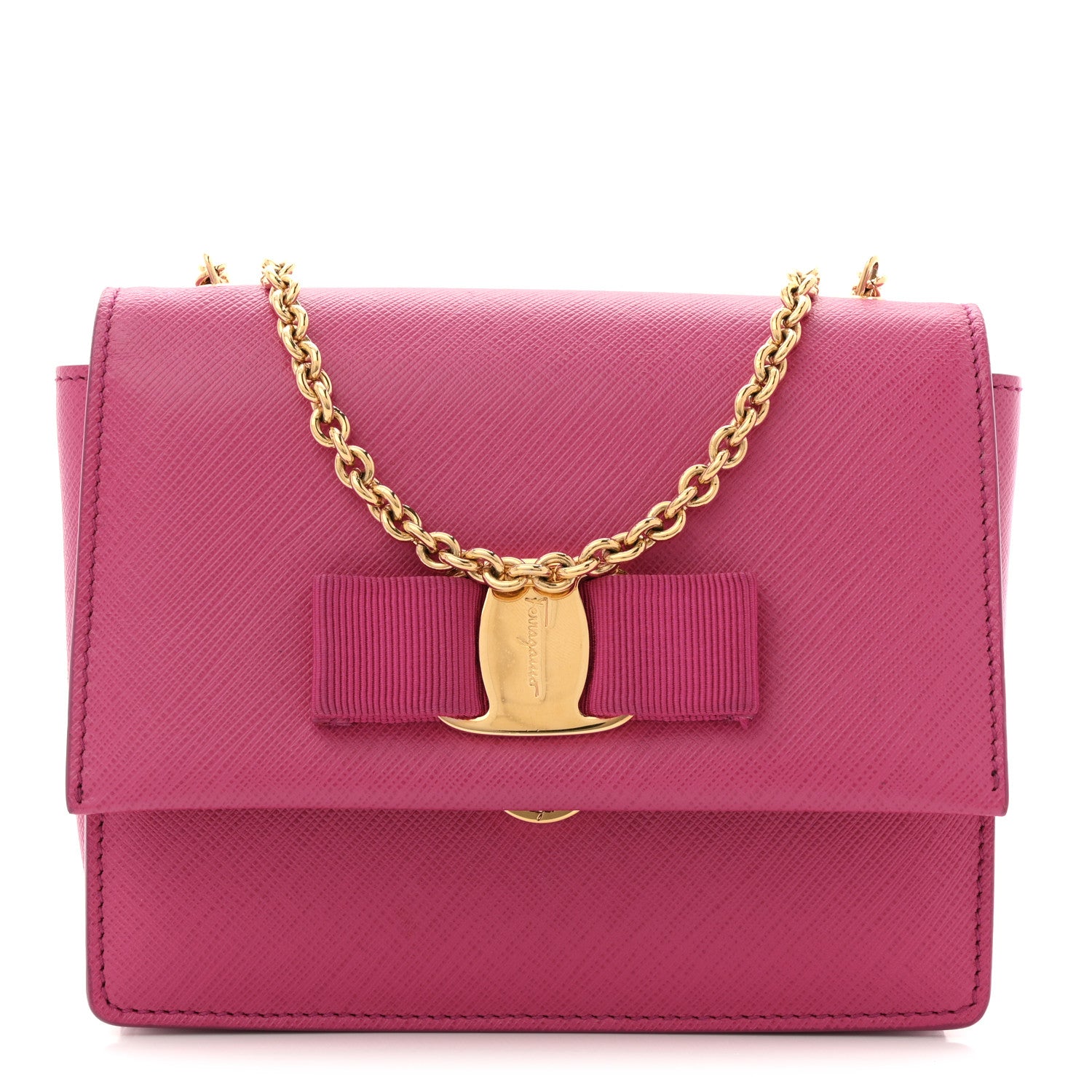Ferragamo VIVA BOW ミニバッグ HOT PINK Salvatore Ferragamo Hammered Calfskin Mini Vara Bow Crossbody Bag