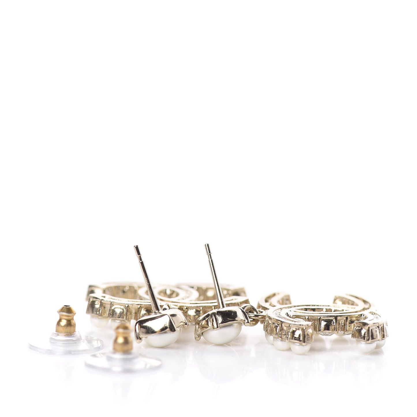 Crystal Pearl Dazzling Domino CC Drop Earrings Gold