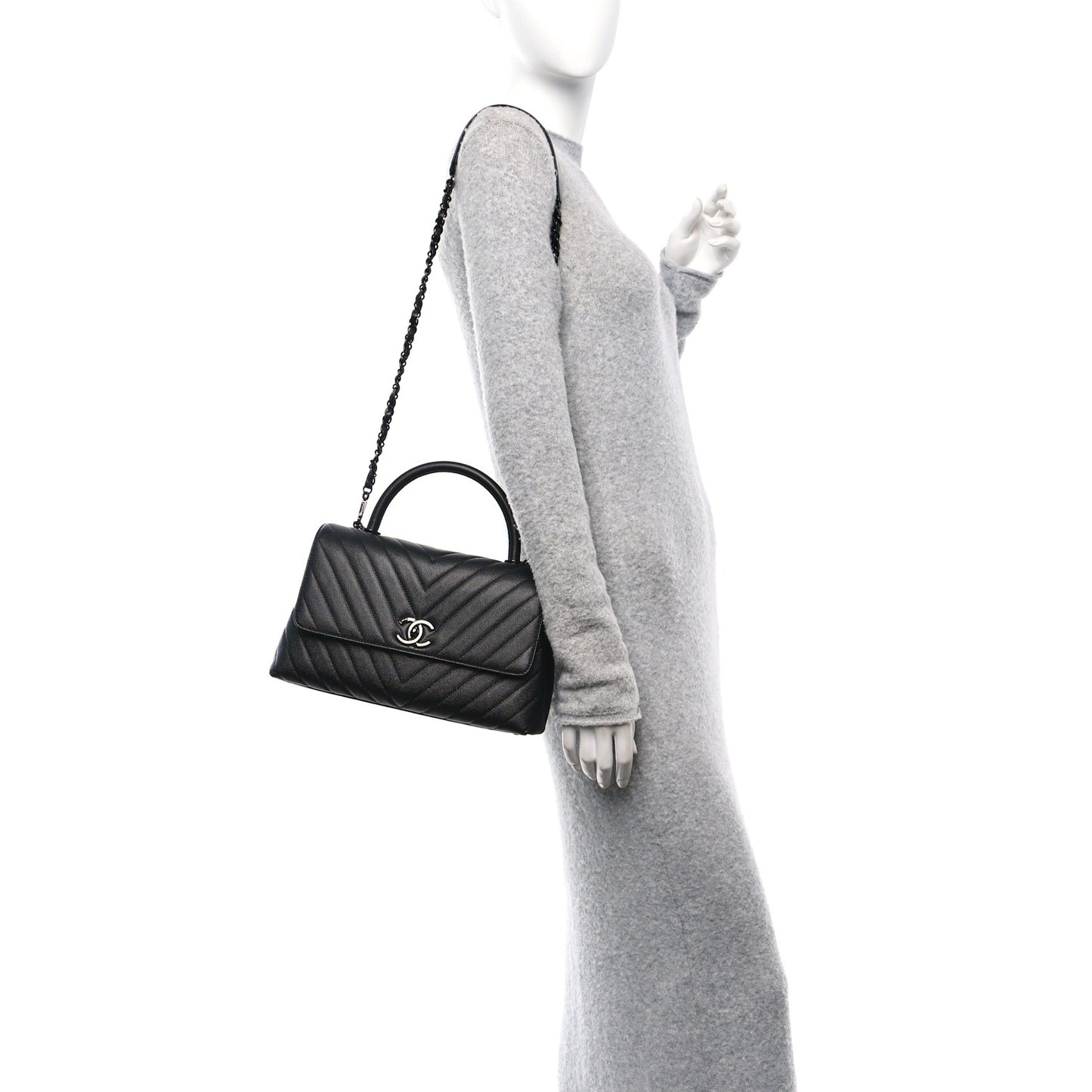 Caviar Chevron Quilted Small Coco Handle Flap So Black