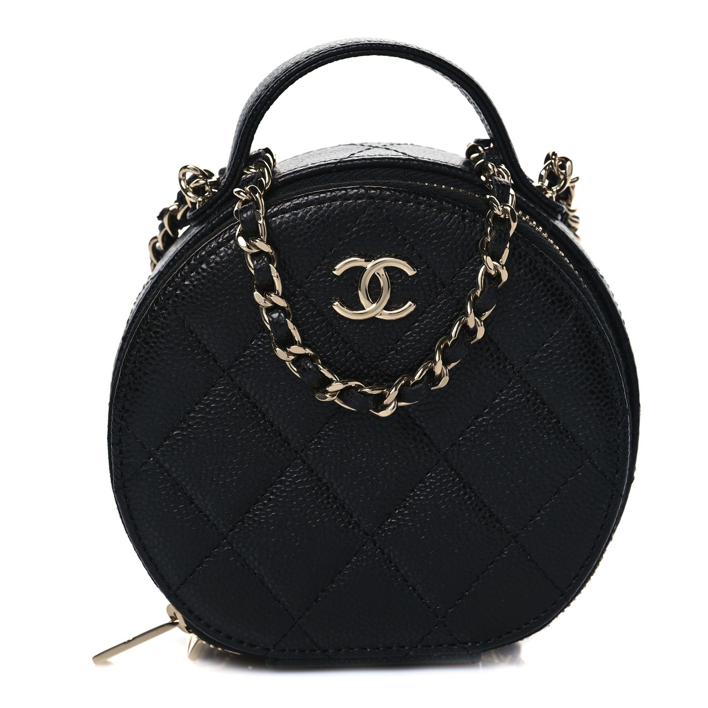 Caviar Quilted Round Handle With Care Vanity With Chain Black