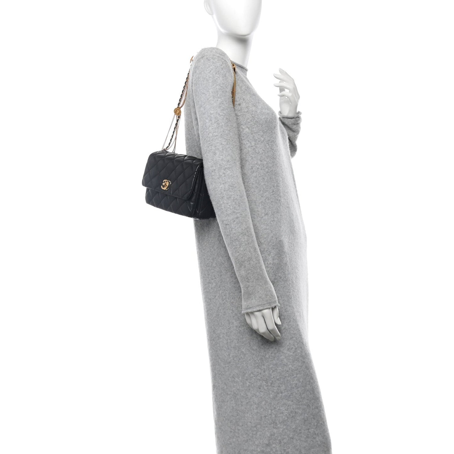 Lambskin Quilted Mini Medallion Multi Chain Flap Black