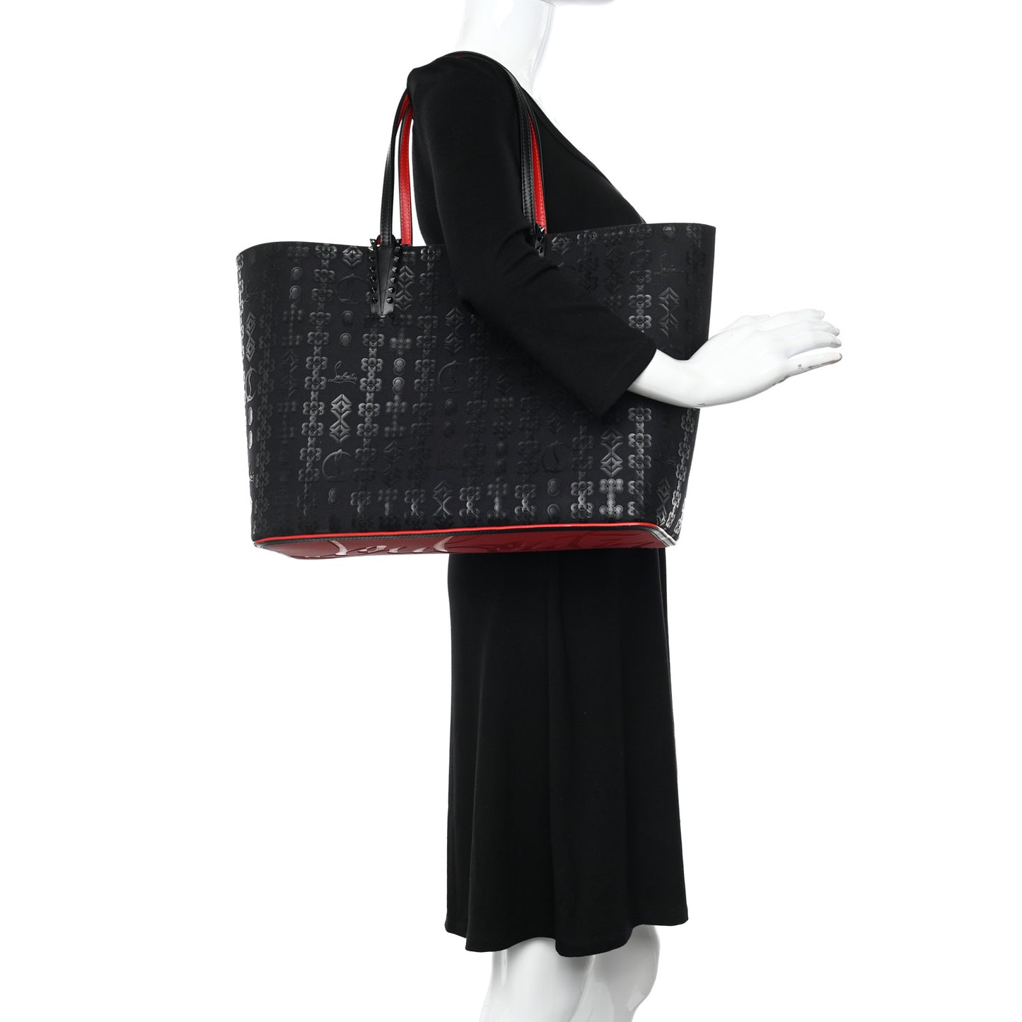 Calfskin Loubinetic Spikes East West Cabata Tote Black