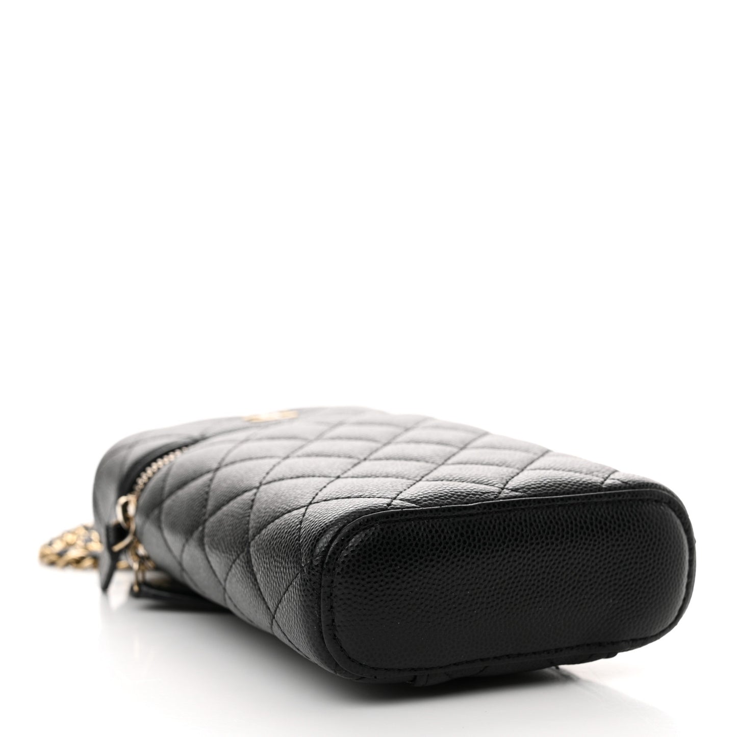 Caviar Quilted Phone Holder With Chain Black