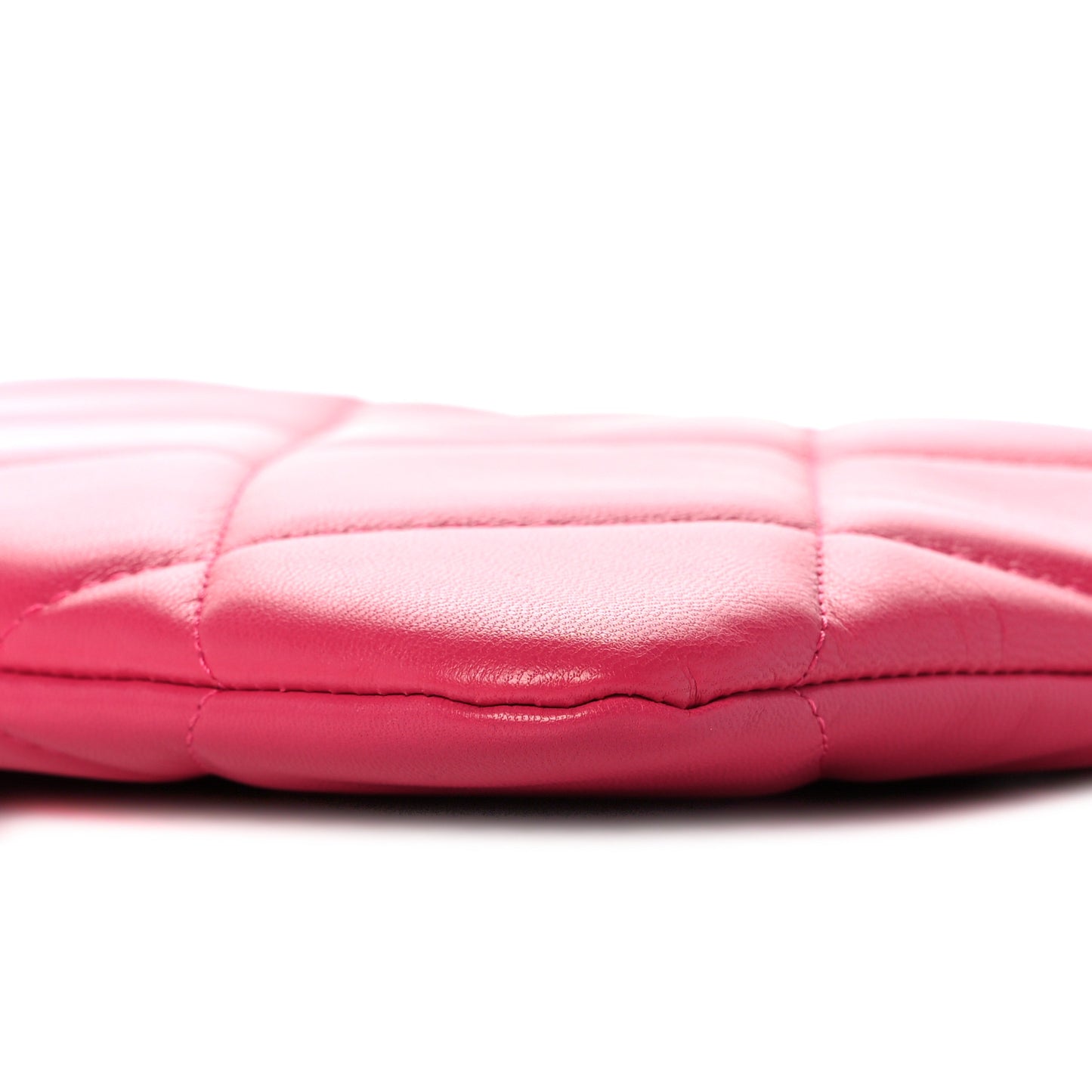 Shiny Goatskin Quilted Chanel 19 Pouch Dark Pink