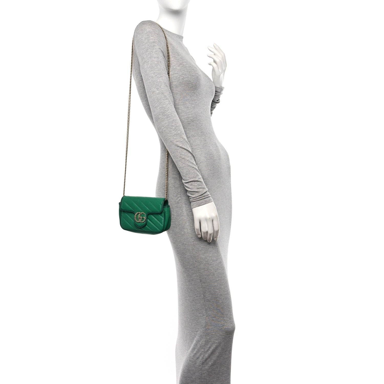 Gucci Azalea Calfskin Enamel Matelasse Diagonal Super Mini Torchon GG Marmont Shoulder Bag New Shamarock Emerald 2 of 11