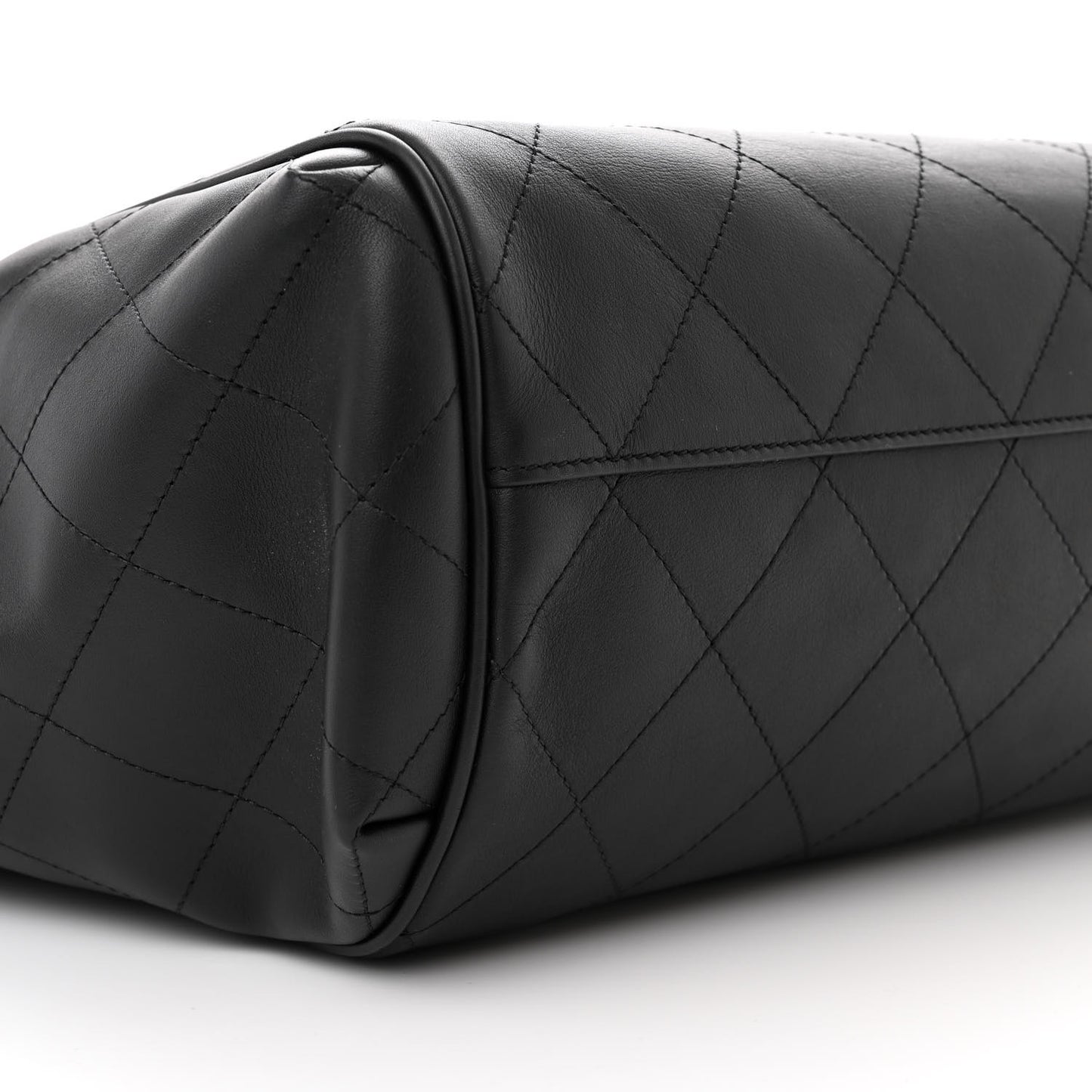 Calfskin Stitched Small Shopping Tote Black
