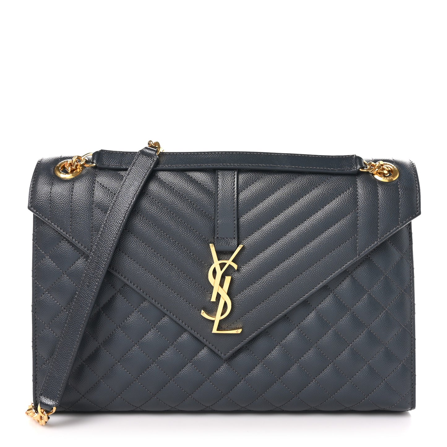 Grain De Poudre Textured Mixed Matelasse Large Triquilt Monogram Satchel Dark Smog