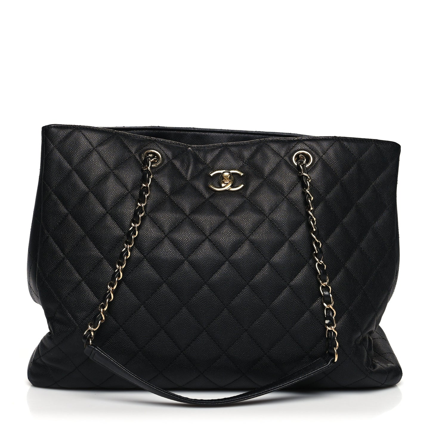 Caviar Quilted Large Shopping Tote Black
