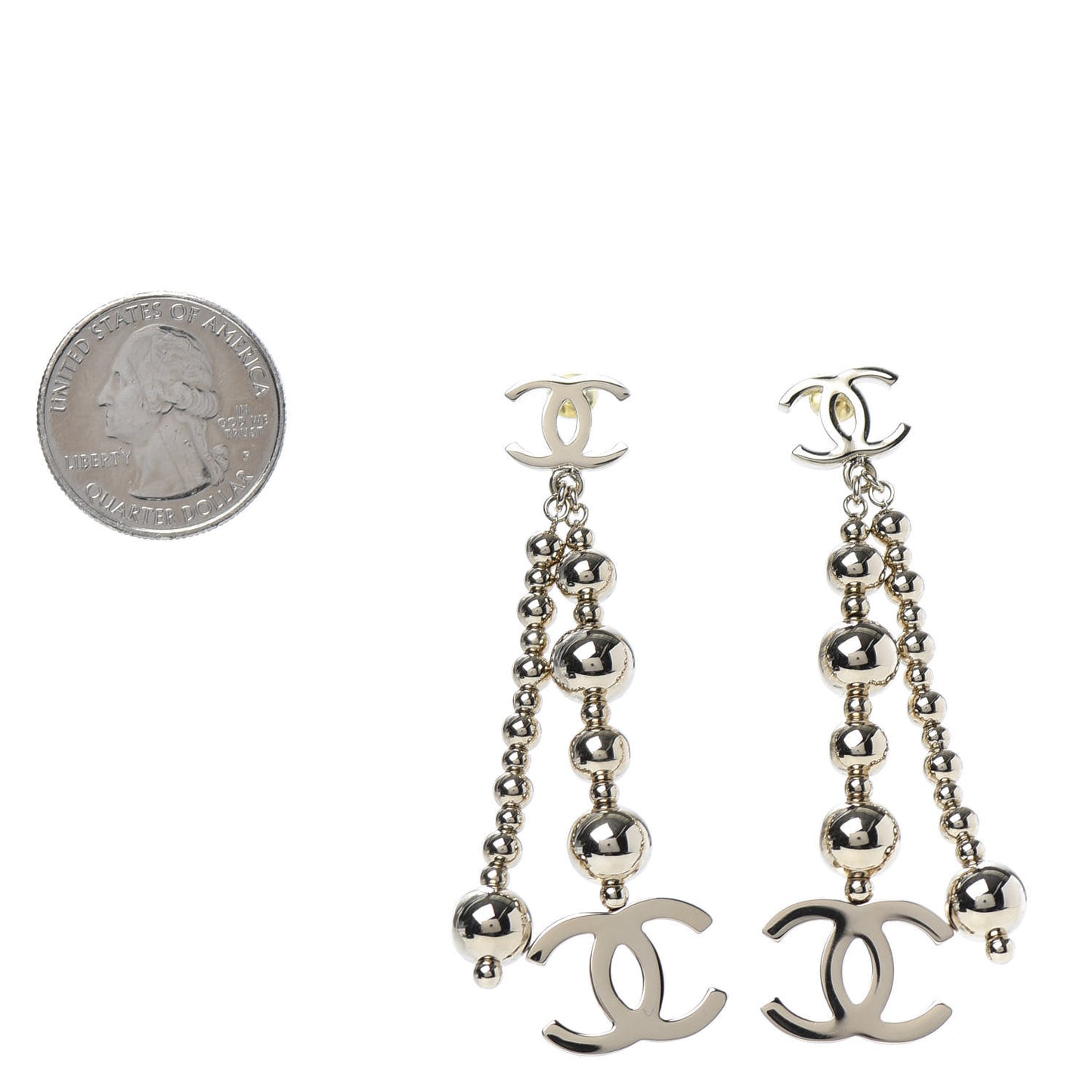Metal CC Bead Drop Earrings Gold