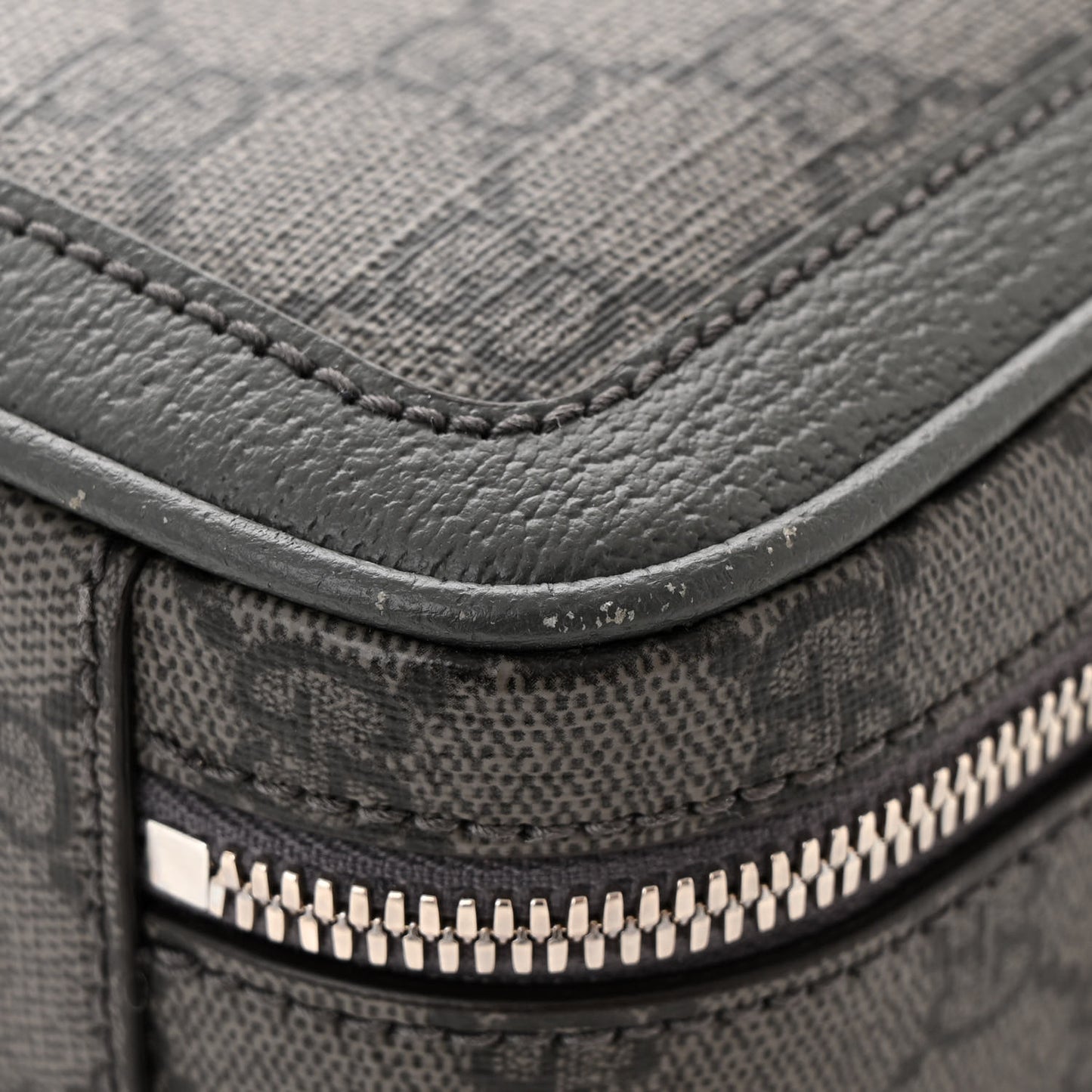 GG Supreme Monogram Textured Dollar Calfskin Small Ophidia Top Handle Shoulder Grey Black Graphite Grey