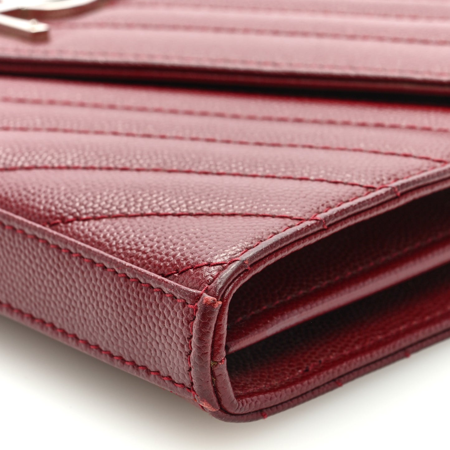 Grain De Poudre Matelasse Chevron Monogram Chain Wallet Palissandre