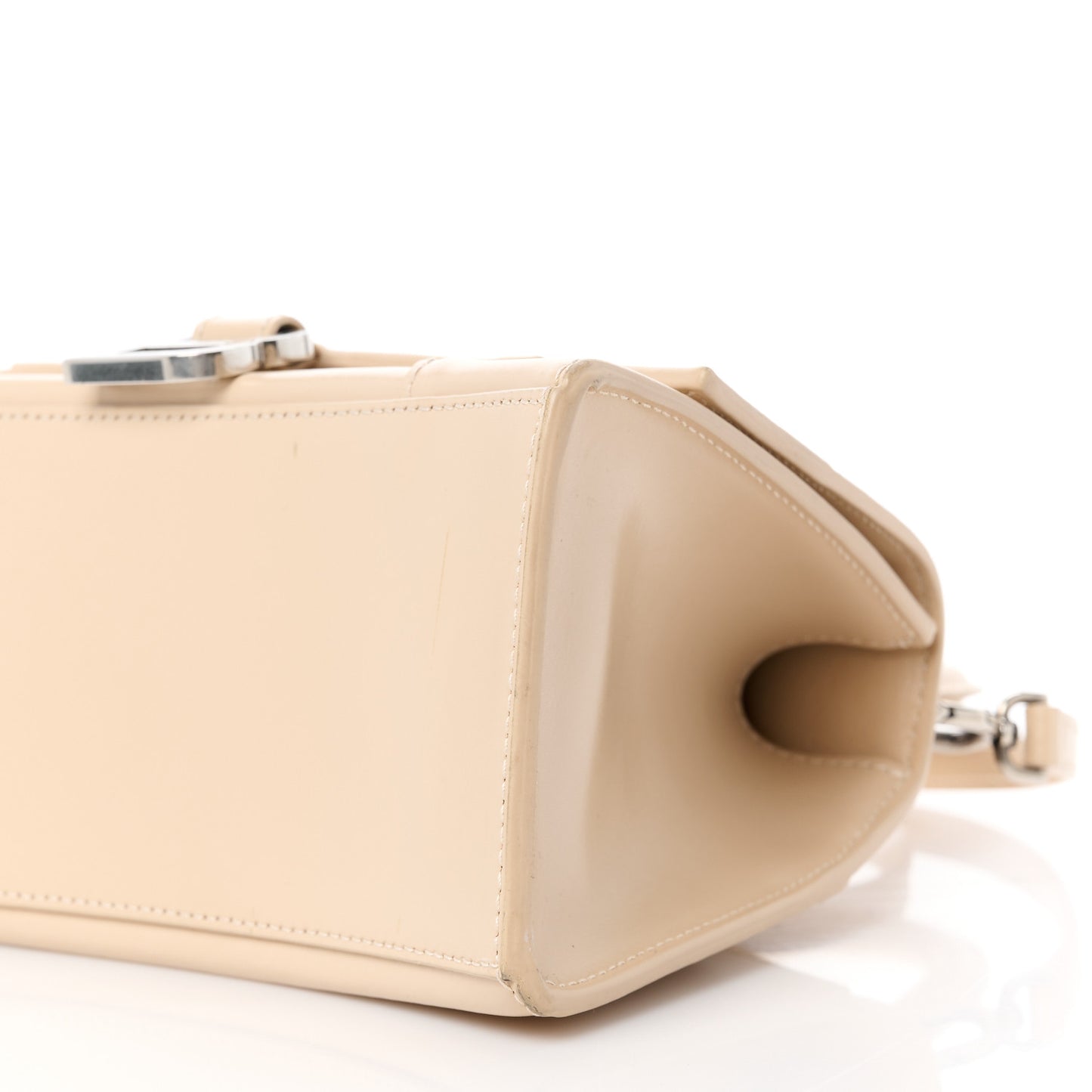 Shiny Box Calfskin Small Hourglass Top Handle Bag Light Beige