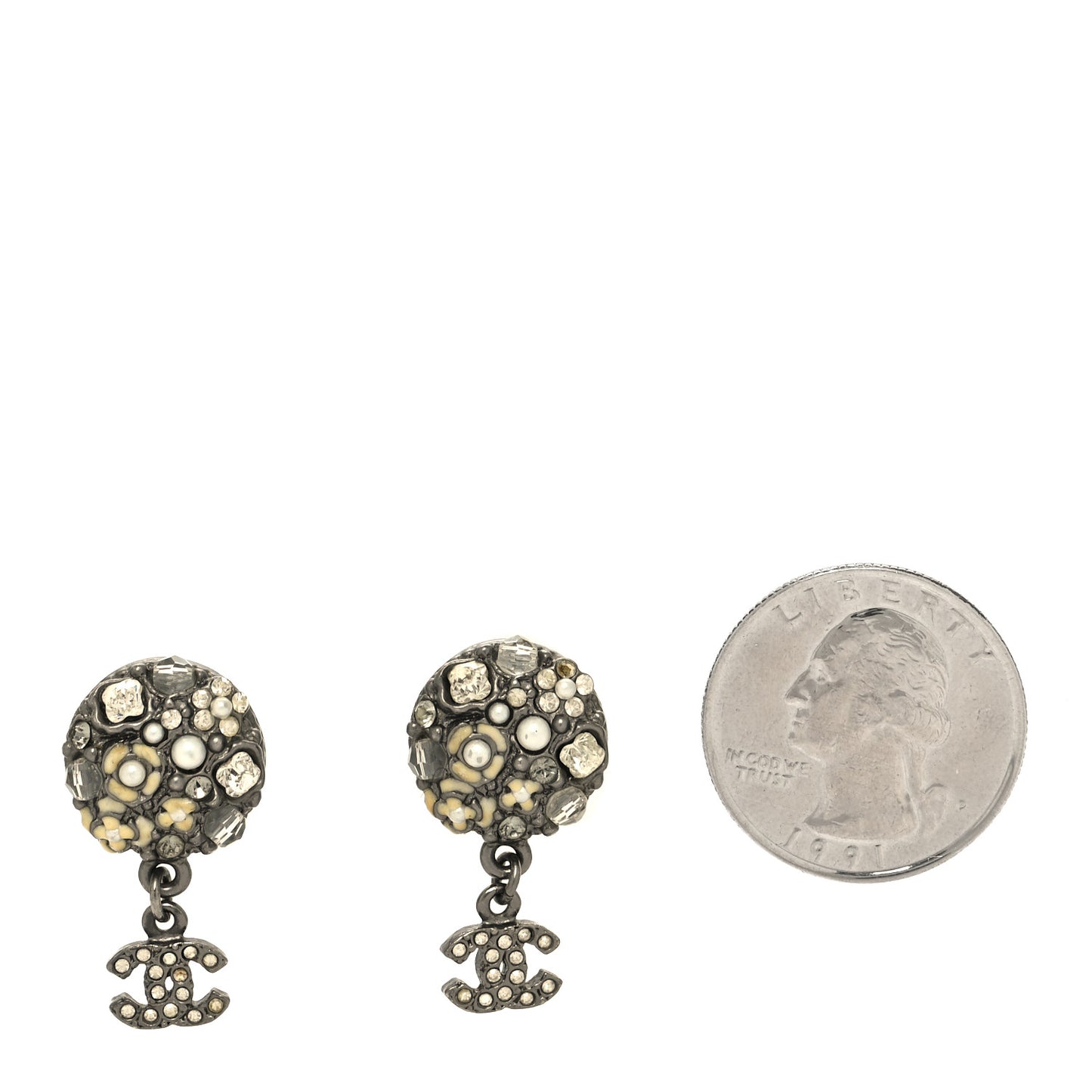 Ruthenium Crystal Pearl Enamel Drop CC Earrings