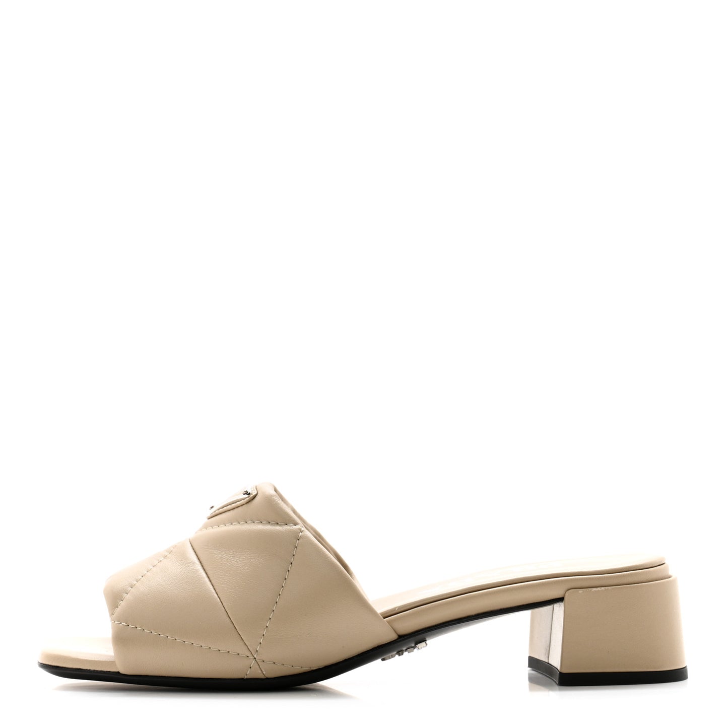 Nappa Logo Quilted Block Heel Slide Sandals 35 Desert