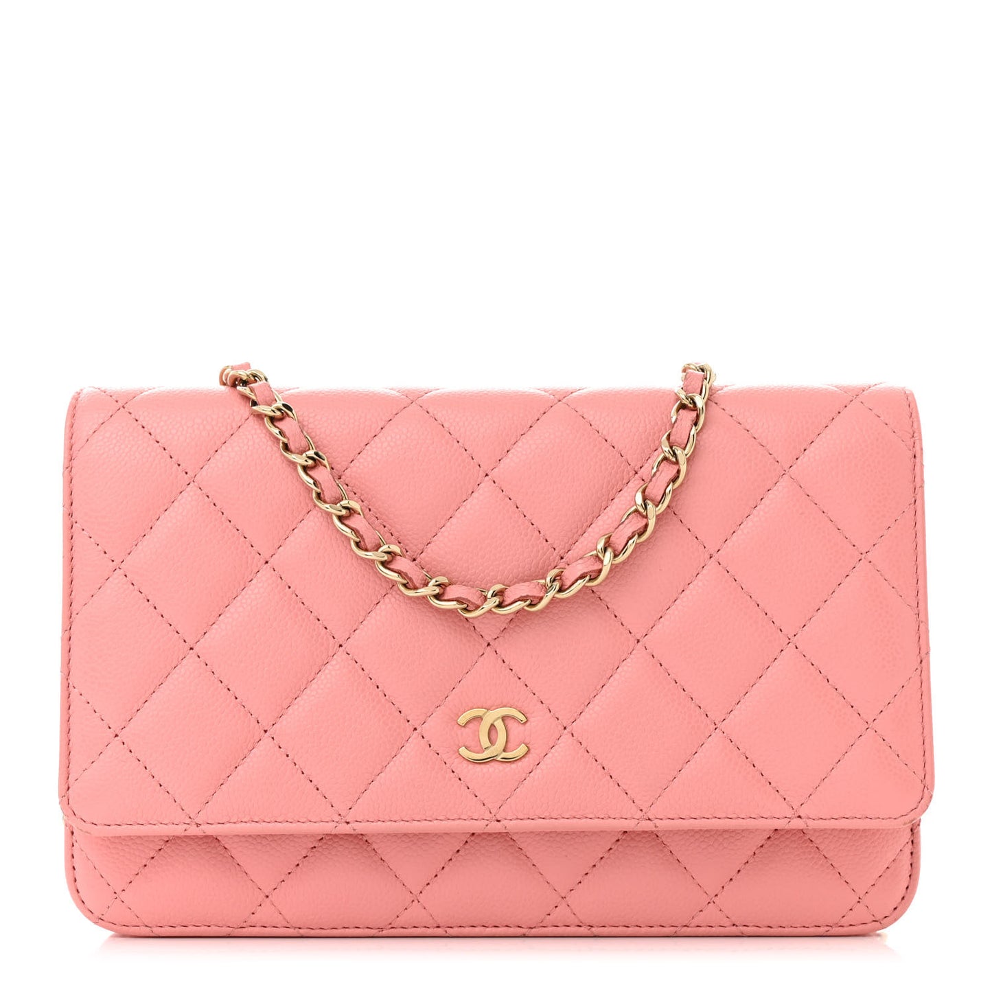 Caviar Quilted Wallet on Chain WOC Coral Pink