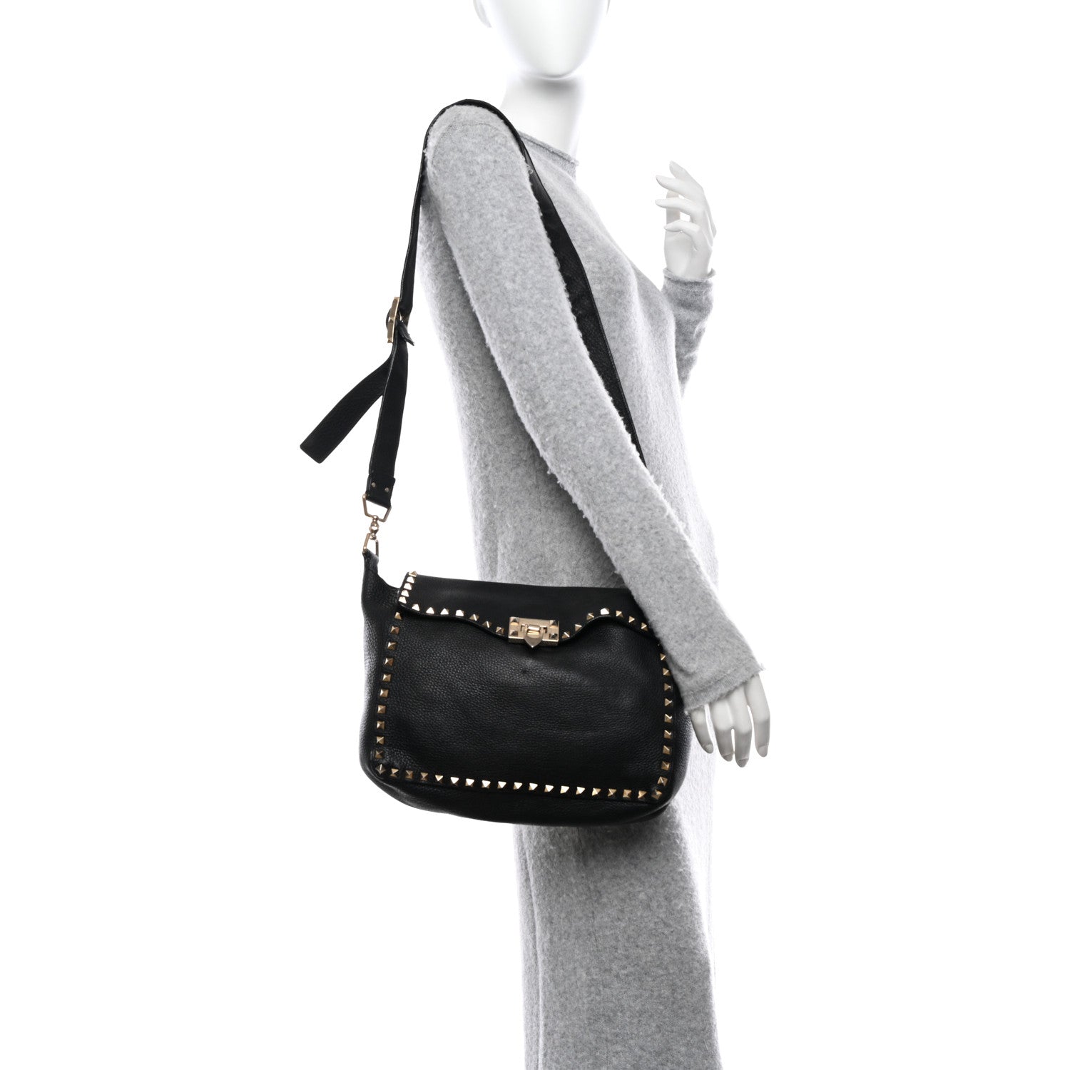 Valentino Garavani Pebbled Calfskin Rockstud Flip-Lock Messenger Bag Black 2 of 11