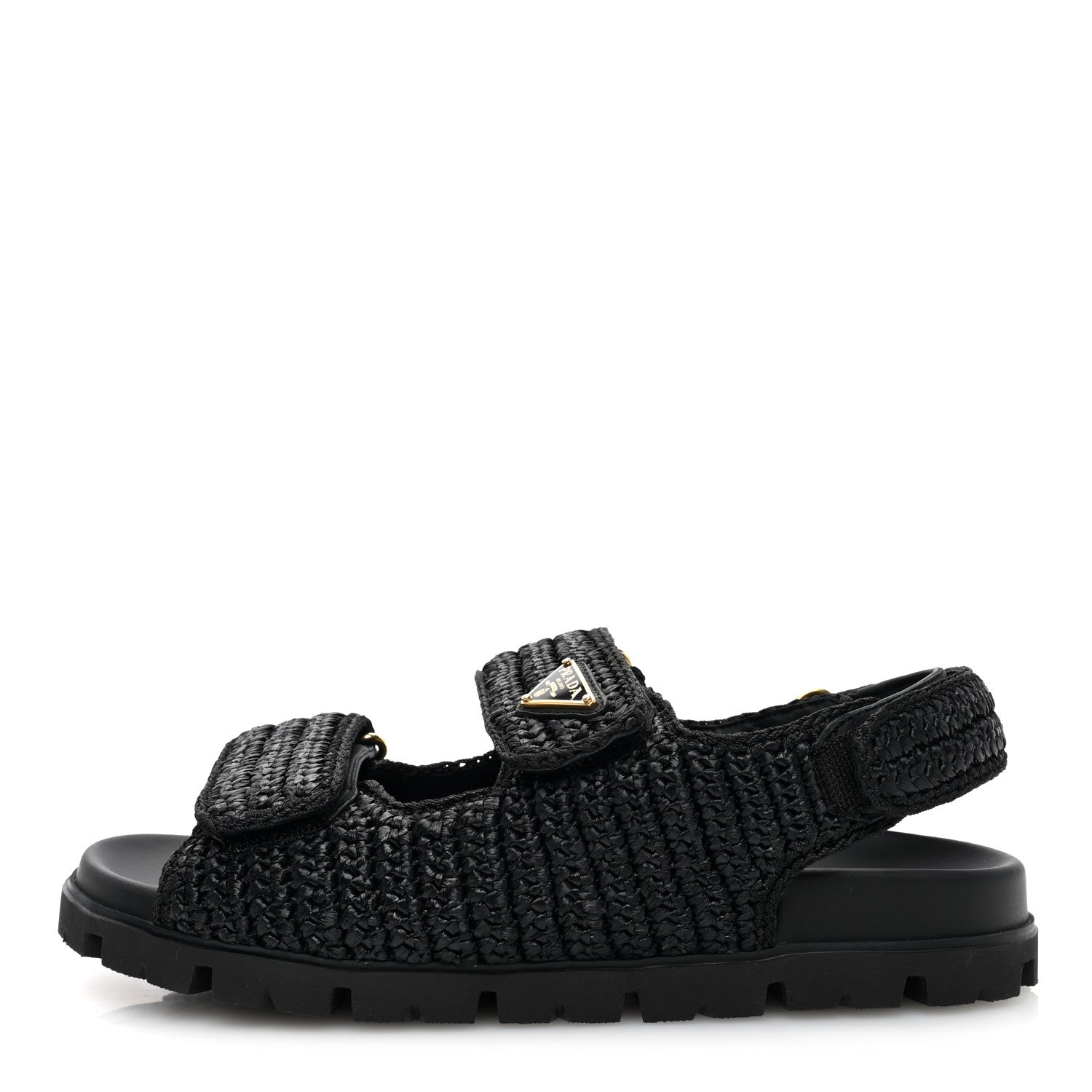 Prada Raffia Metal Triangle Logo Crochet Cage Sandals 39 Black 1 of 8