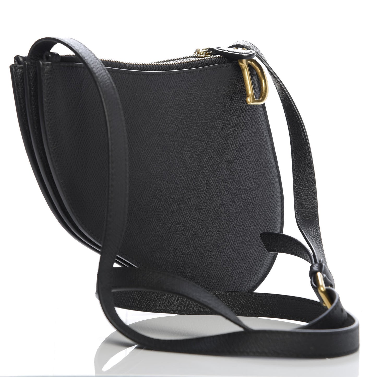 Grained Calfskin Saddle Pouch With Strap Black