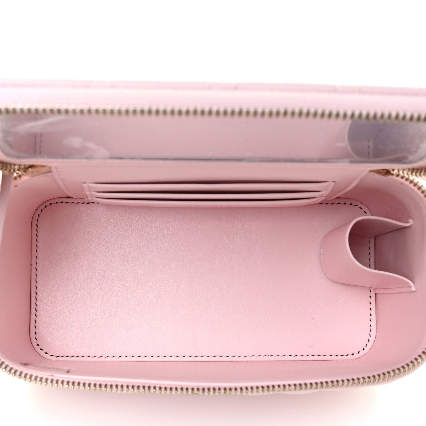Caviar Quilted Small Vanity Case With Chain Light Pink