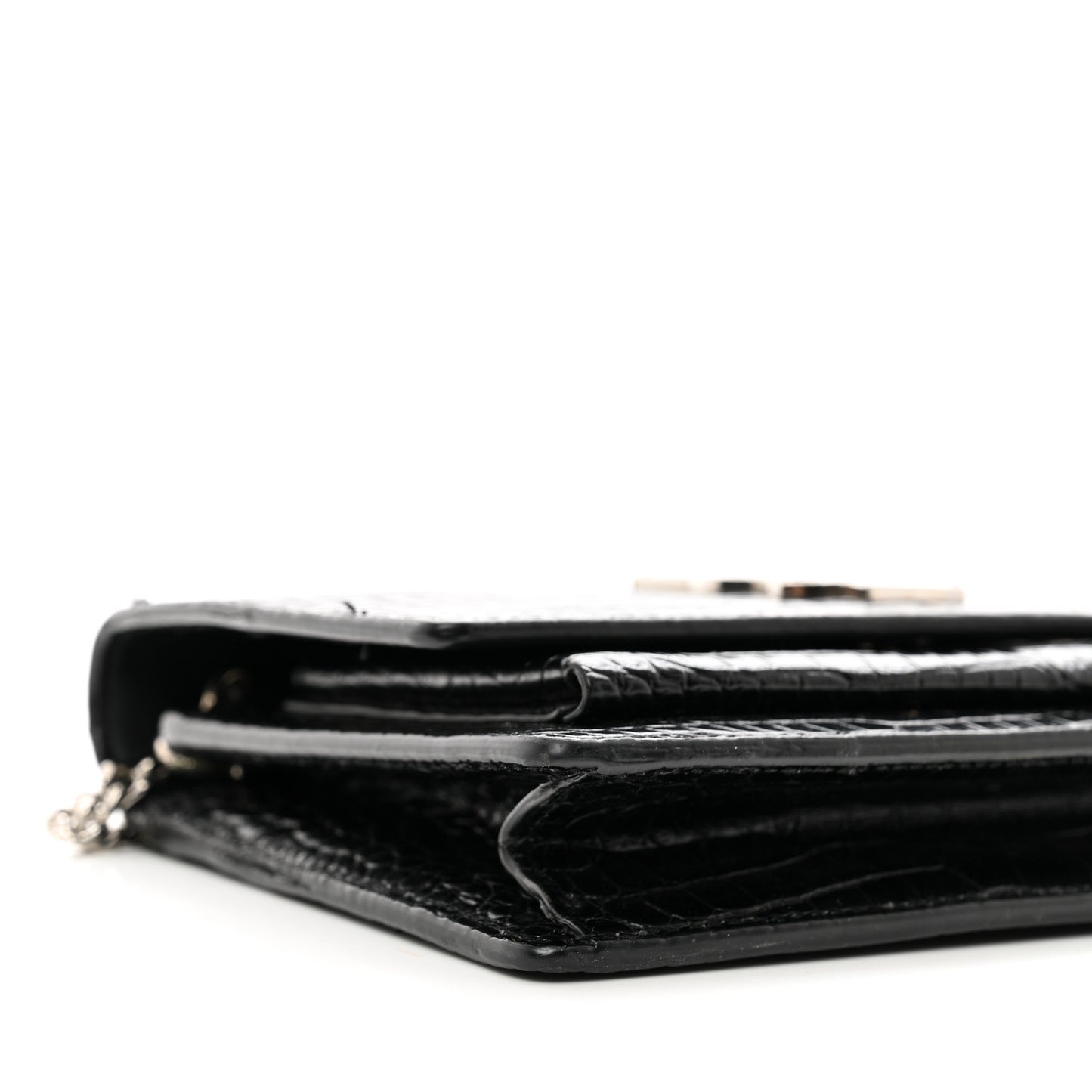 Calfskin Crocodile Embossed Monogram Sunset Top Handle Chain Wallet Black