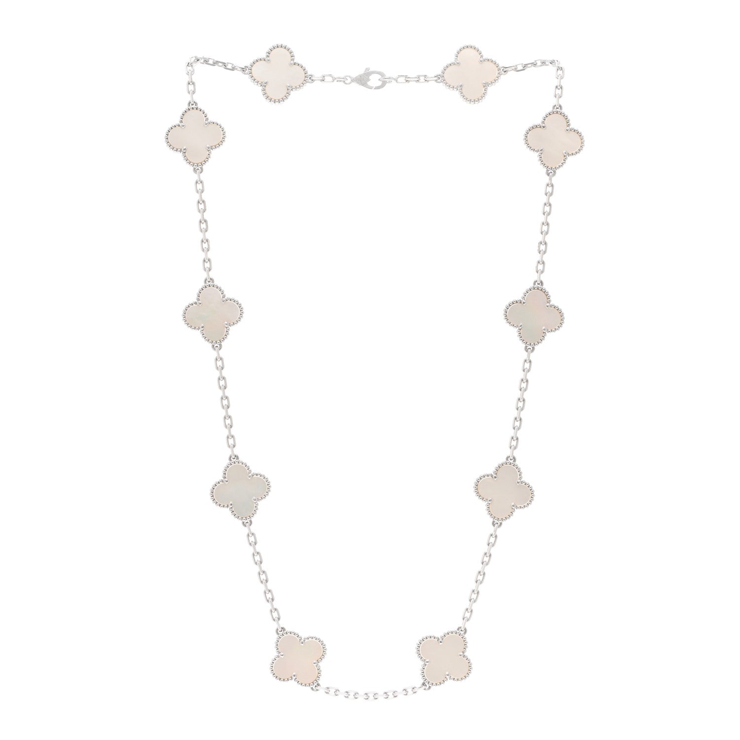 Van Cleef & Arpels 18K White Gold Mother of Pearl 10 Motifs Vintage Alhambra Necklace 3 of 5