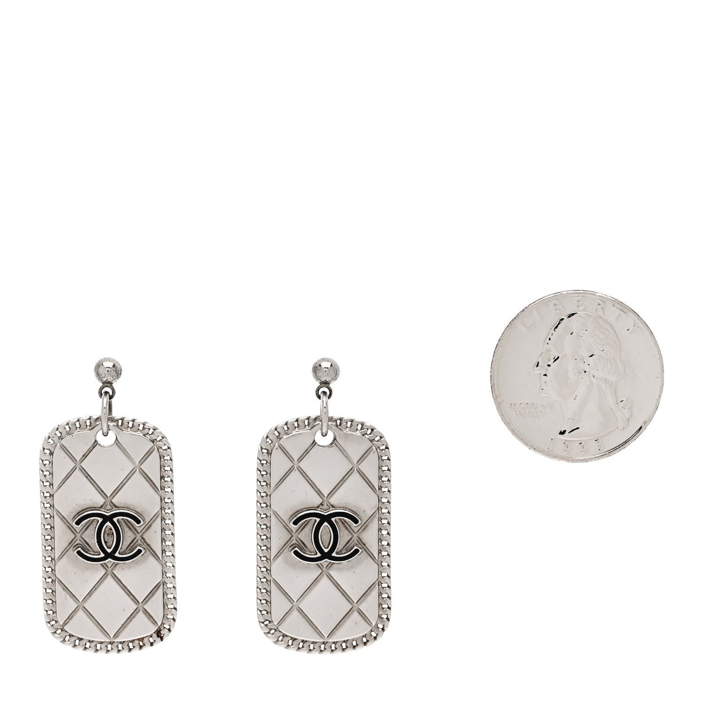 Dog Tag CC Earrings Silver